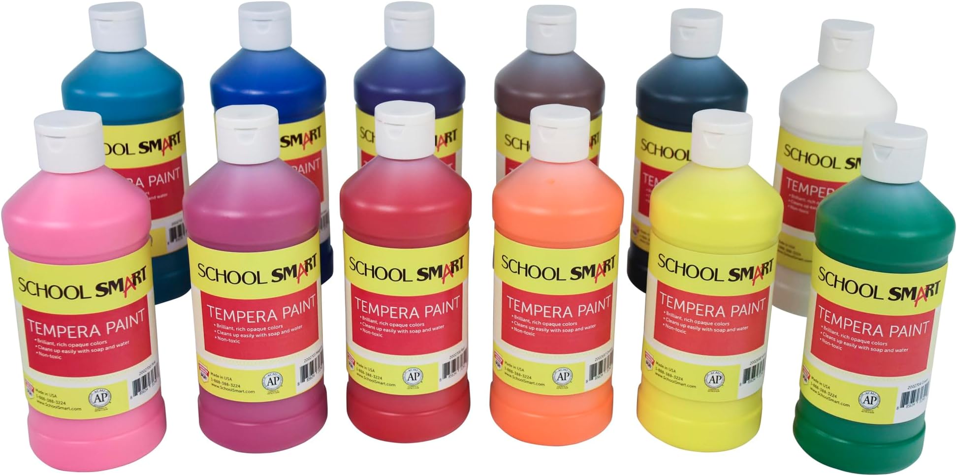 Tempera Paints for School and Arts and Crafts Use, 16 Ounces Each, Assorted Colors, Set of 12
