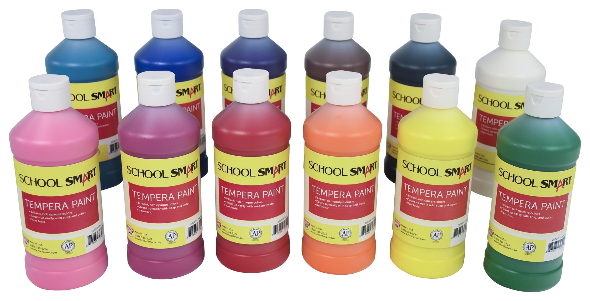 Tempera Paints for School and Arts and Crafts Use, 16 Ounces Each, Assorted Colors, Set of 12