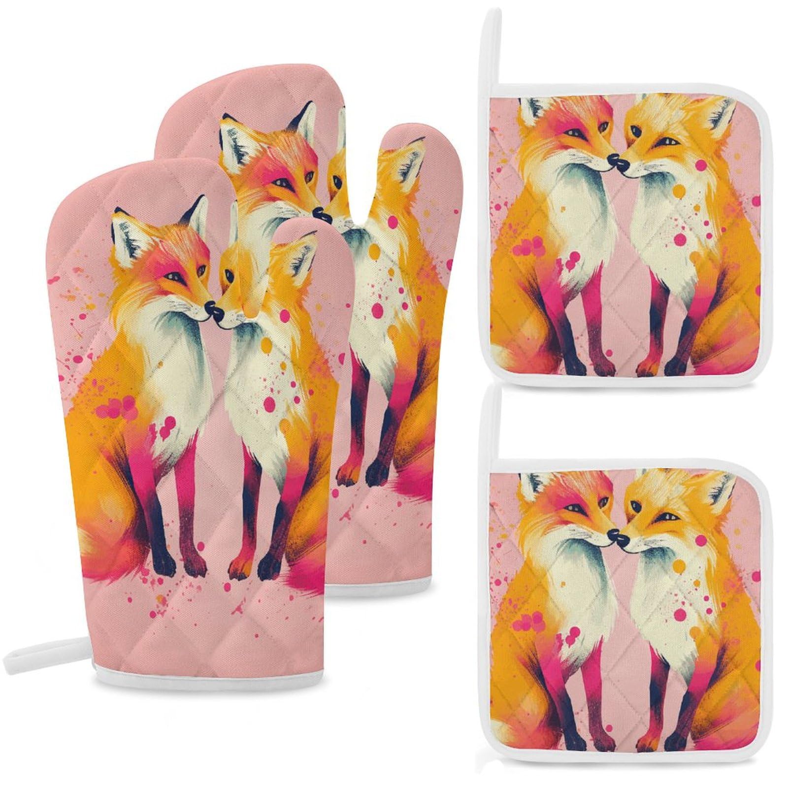 Maniques de cuisine motif deux renards idée cadeau maison original