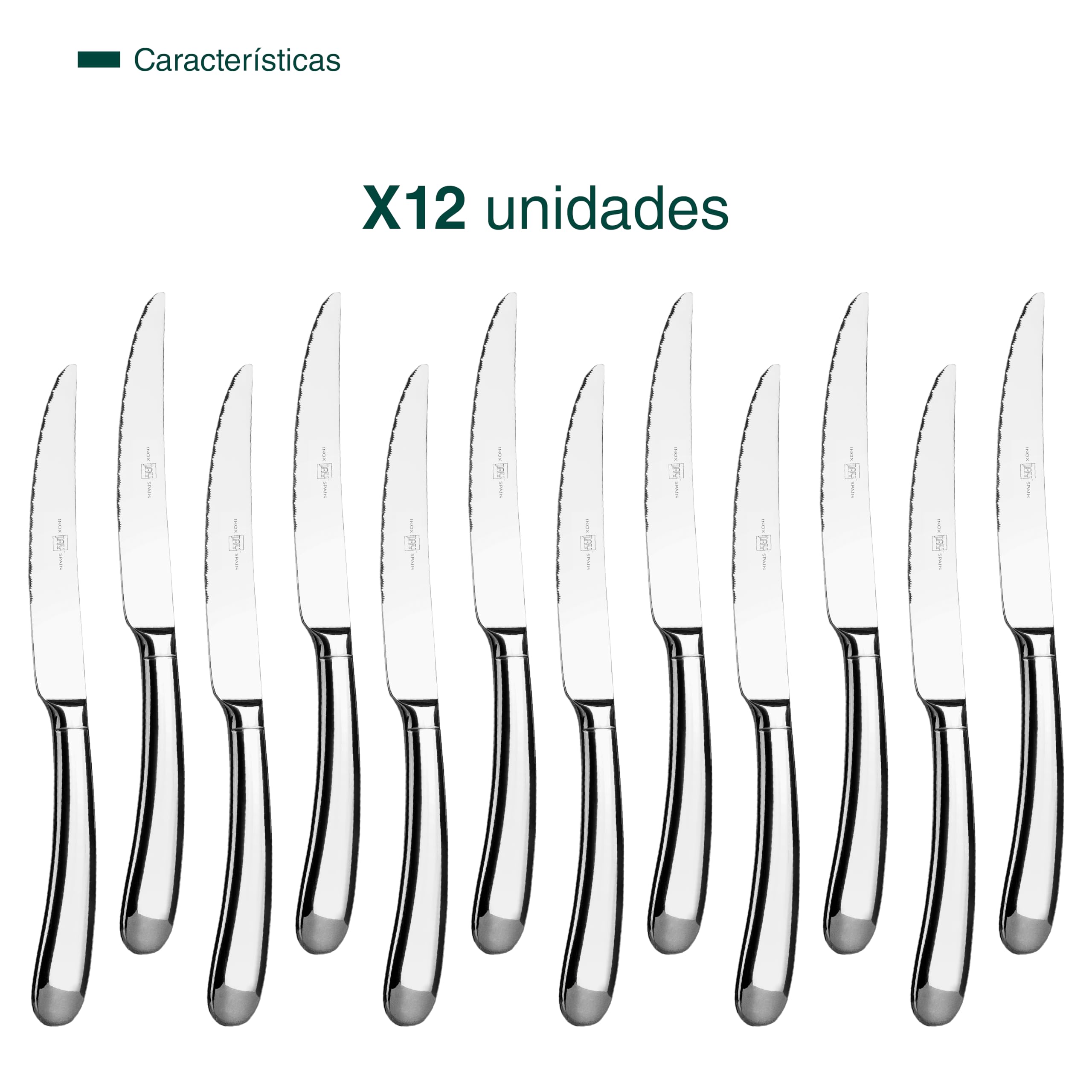 Lacor - JAY - 11001017 - Pack de 12 Cuchillos Chuleteros, Colección Premium | En acero inoxidable, para un uso práctico y profesional en cocina; ideal para cocina profesional y uso diario en casa