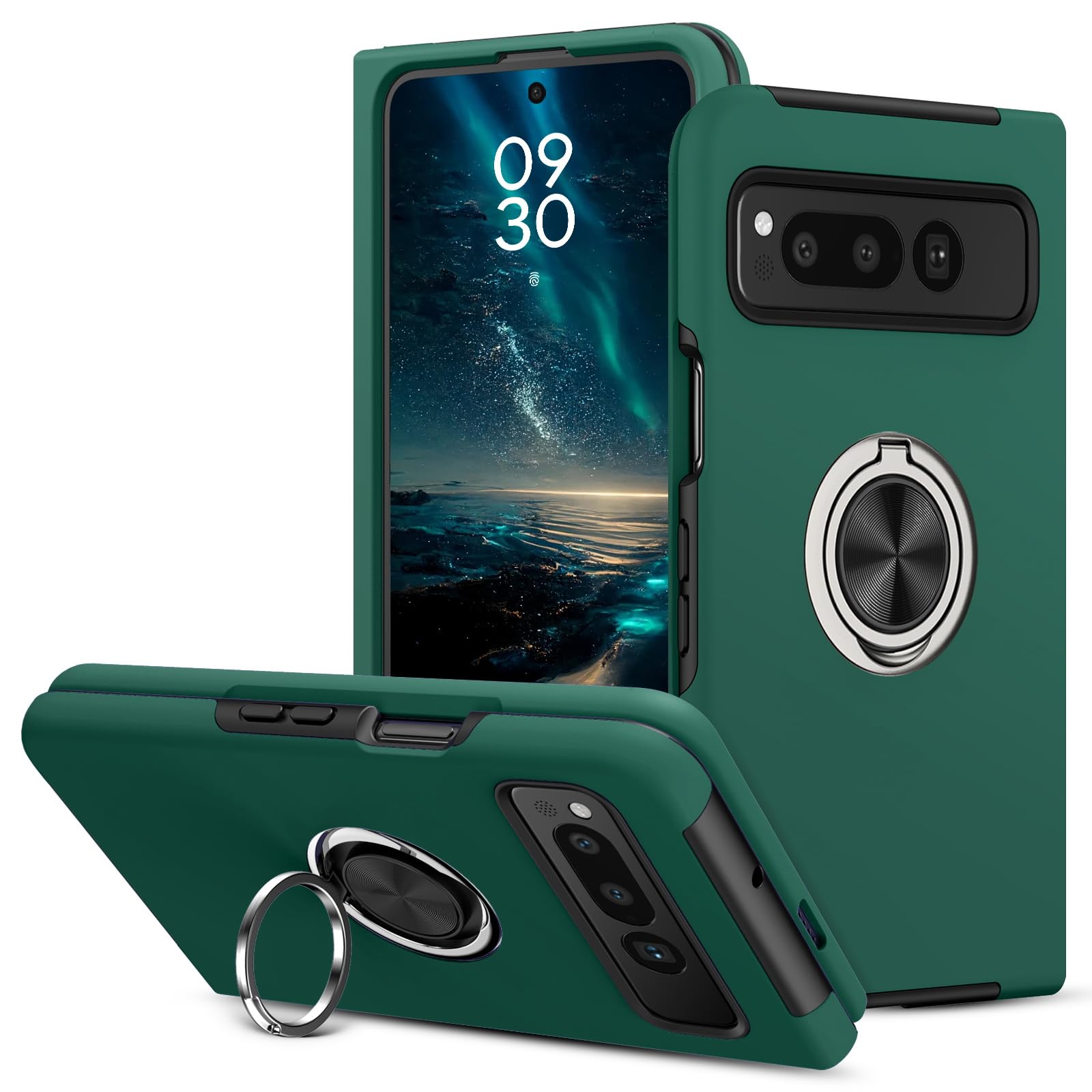 Étui Google Pixel Fold BENTOBEN avec protection charnière et anneau vert - 8