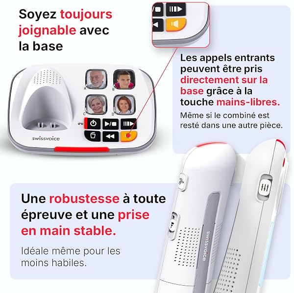 SWISSVOICE - Xtra 2355 - DECT - Téléphone Fixe Sans Fil - Larges Touches - Répondeur - Audio Boost - Sonneries Fortes - Compatible Aides Auditives - Blocage D'Appel - Blanc - 3