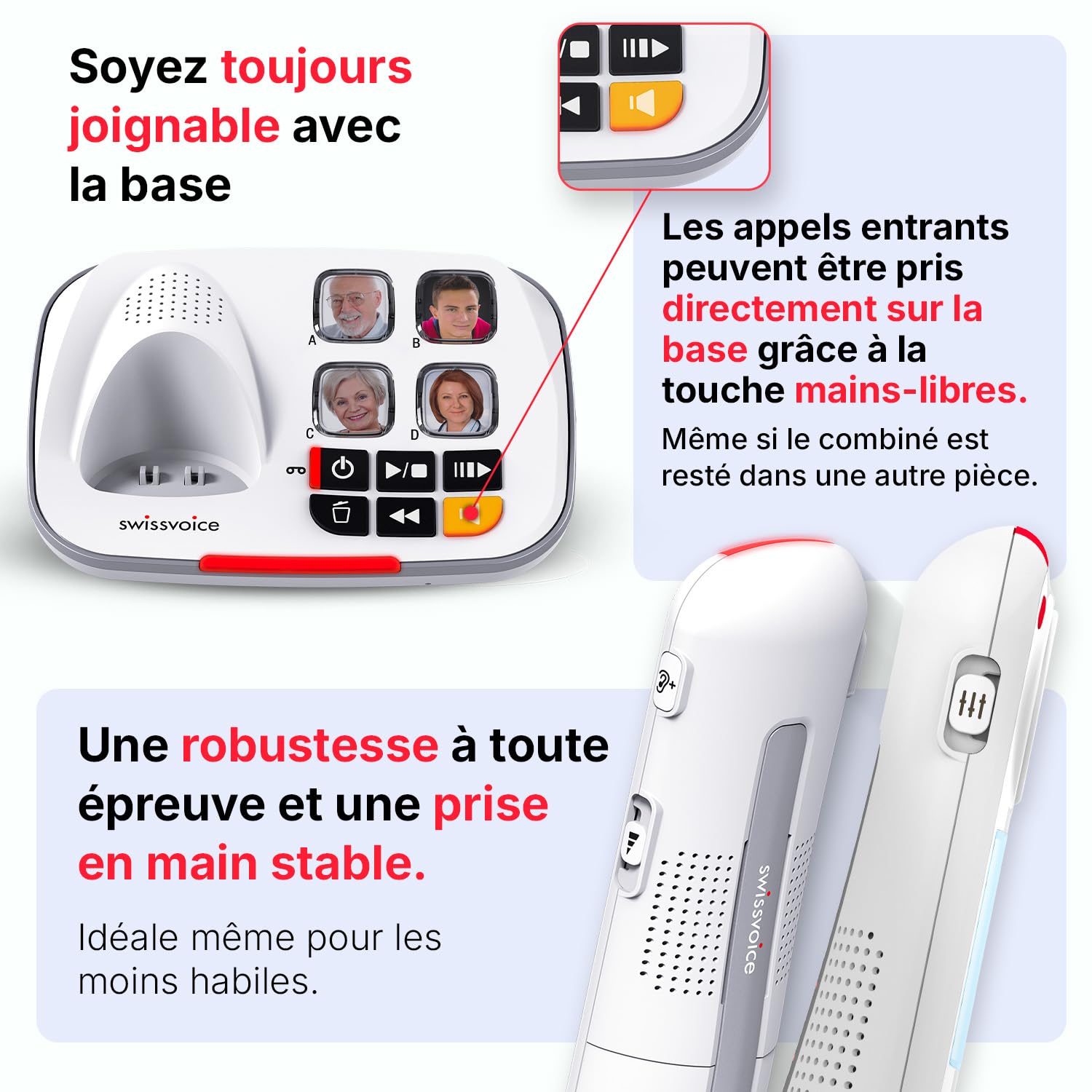 SWISSVOICE Xtra 2355 Téléphone Fixe Sans Fil DECT Larges Touches Répondeur Blanc