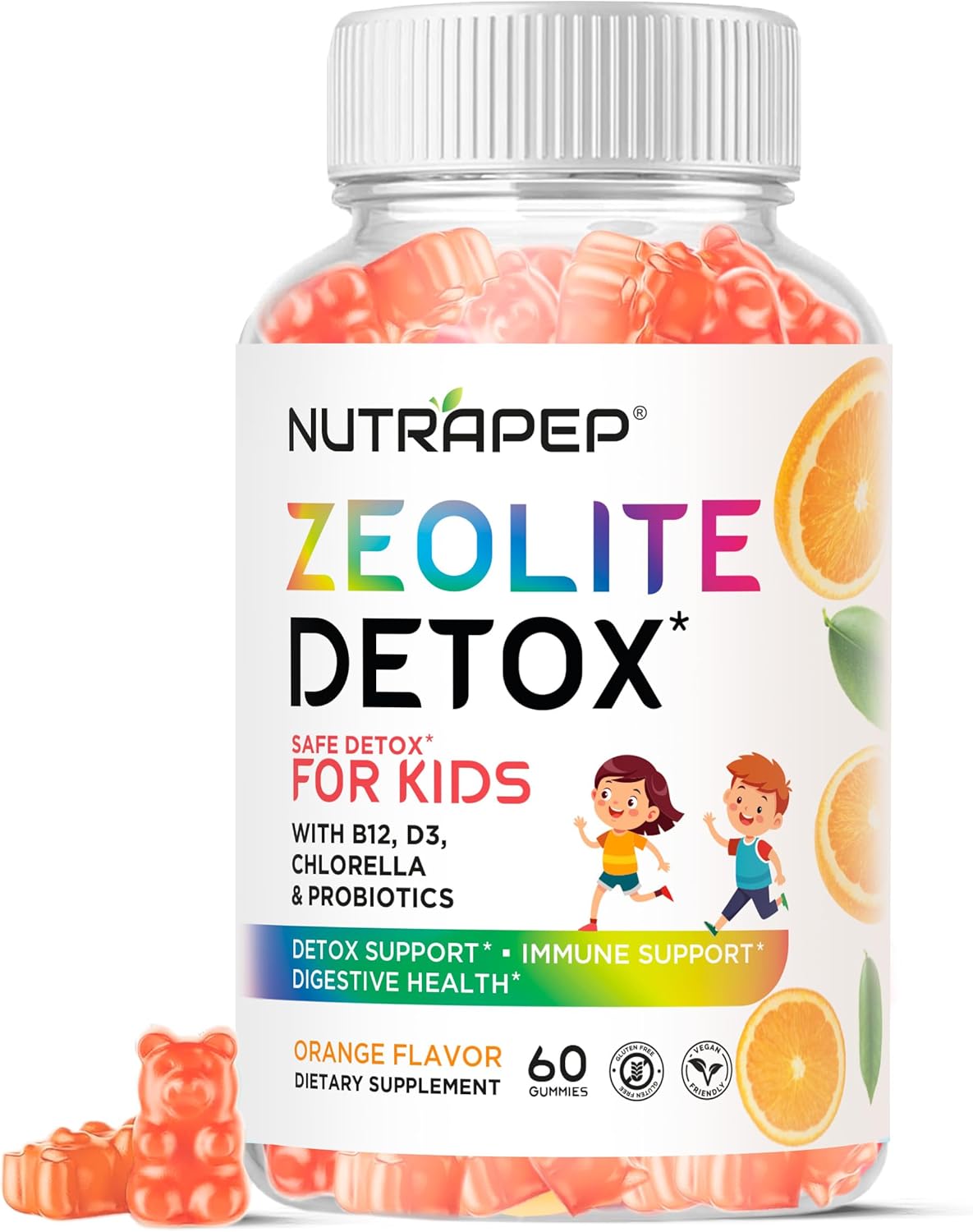 Zeolite Detox Gummies for Kids - Total Body Cleanse Micronized Chewables Supplement with Chlorella - Cleanse Out Toxins - Orange Flavor Vegan Non-GMO Gluten-Free