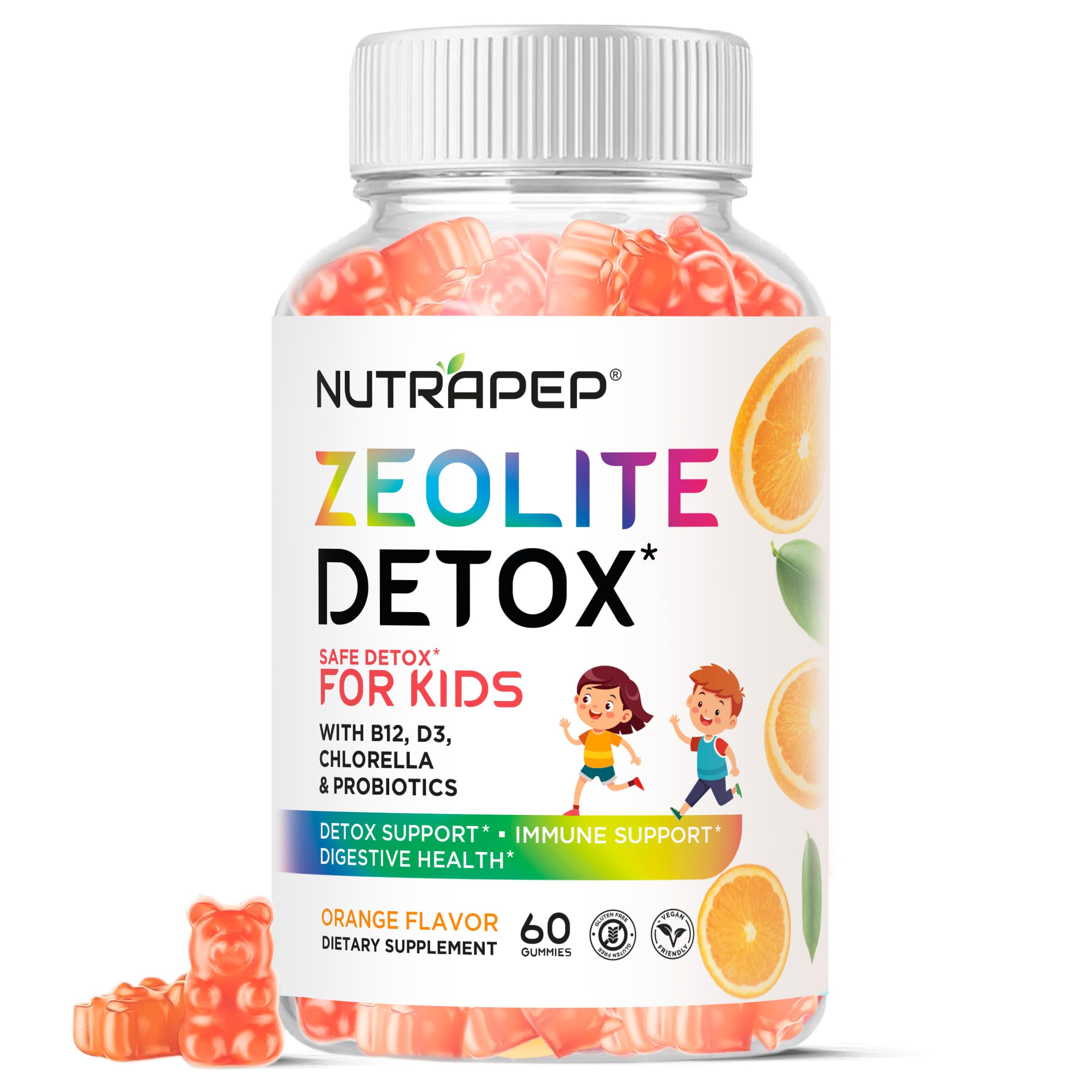 Zeolite Detox Gummies for Kids - Total Body Cleanse Micronized Chewables Supplement with Chlorella - Cleanse Out Toxins - Orange Flavor Vegan Non-GMO Gluten-Free
