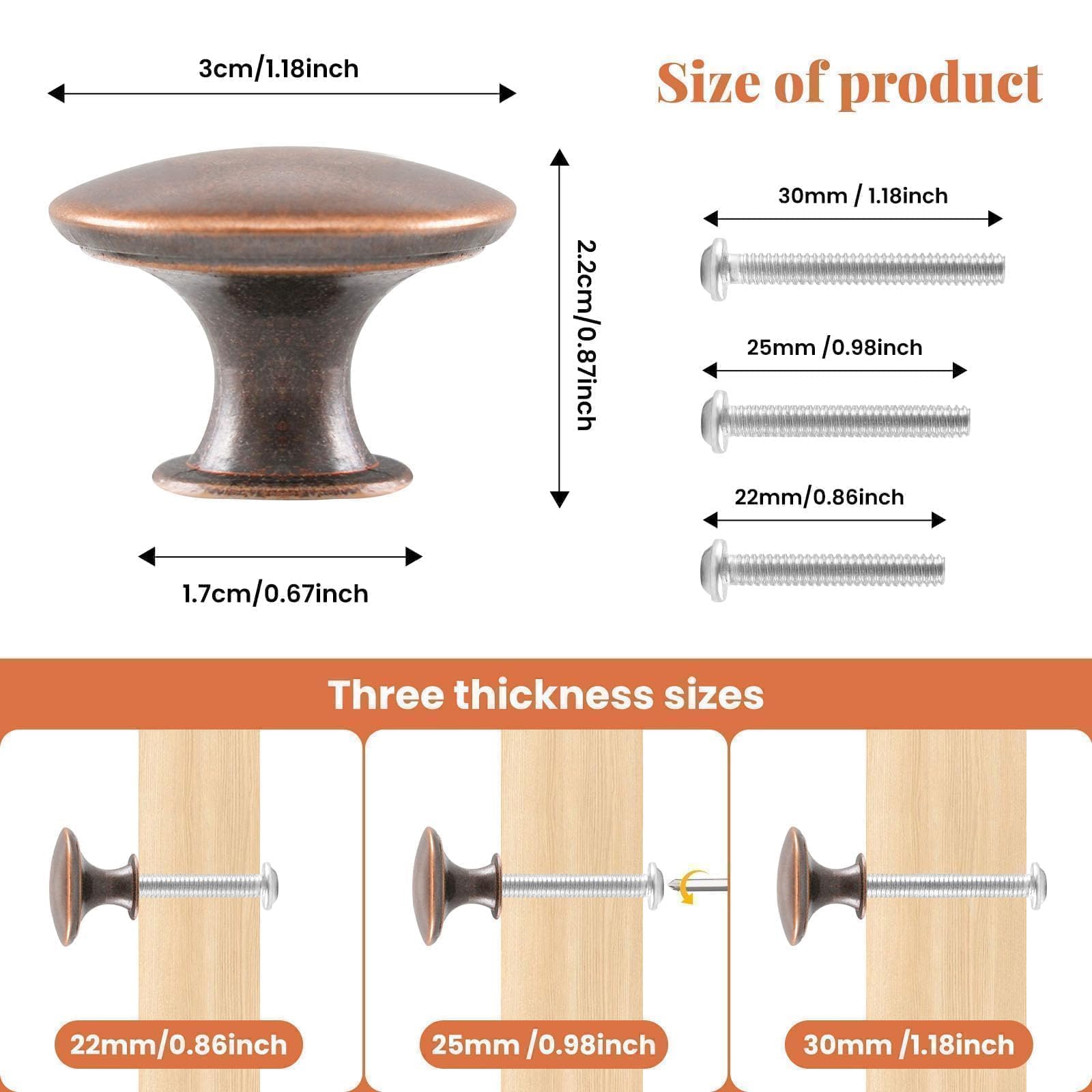 ShipeeKin 12x Oil Rubbed Bronze Cabinet Knobs Round Vintage Dresser Drawer Knob 30mm Handle for Closet Chest Kitchen Bathroom Furniture Hardware (Copper Red) - Image 2