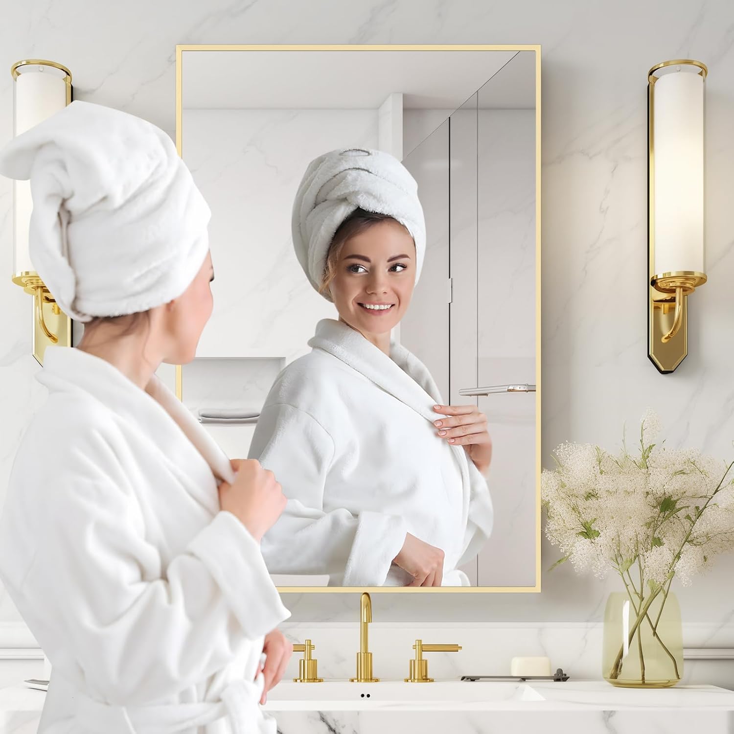 HOMECOOKIN Gold Mirror for Bathroom 20 x 30 Inch Rectangular Bathroom Mirror with Metal Frame, Bathroom Mirror for Over Sink, Hangs Horizontal or Vertical