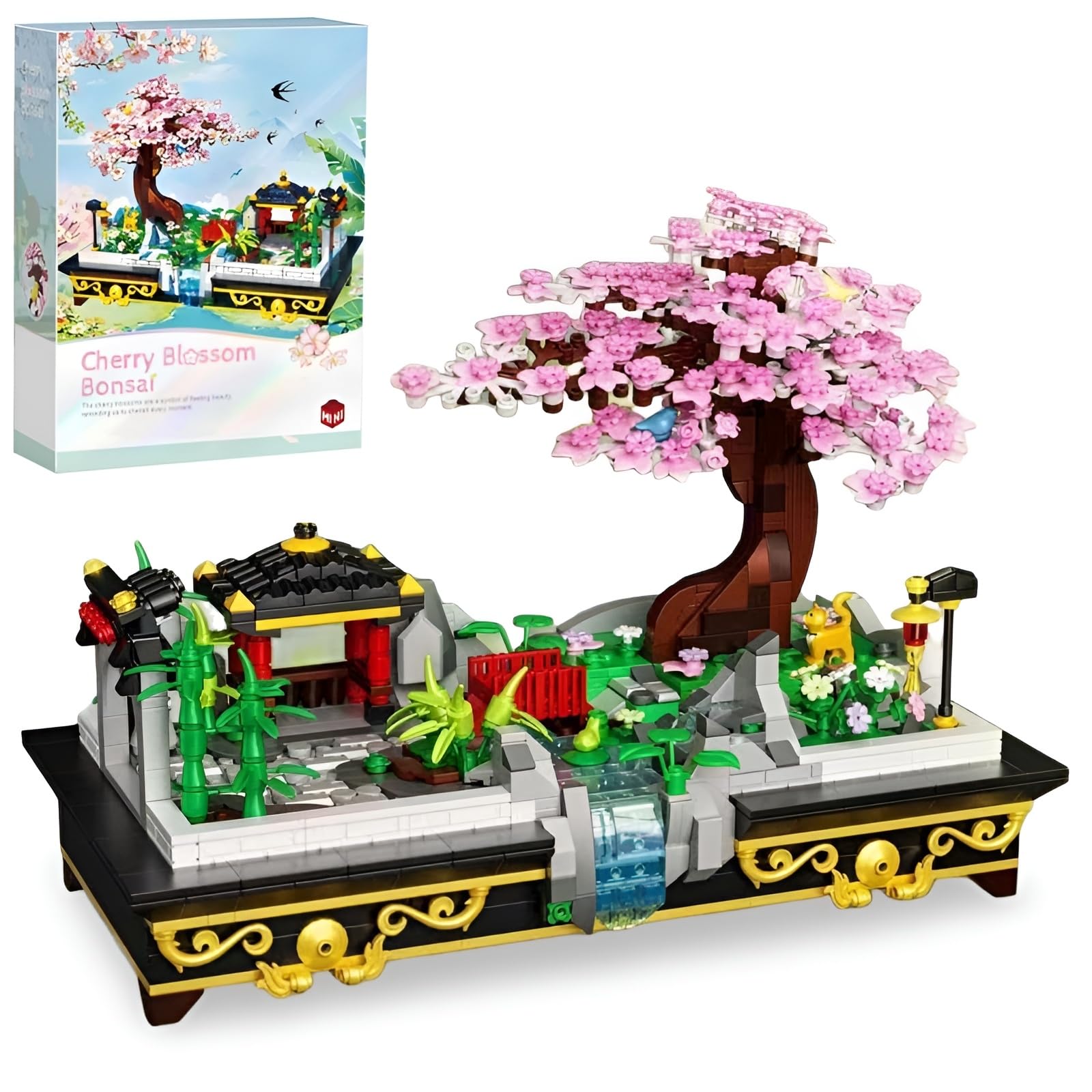 Cherry Blossom Bonsai Building Block Set, 1008 PCS Mini Sakura Tree House Building Kit, Creative Micro Japanese Architectural Bricks Model Toys, Gift for Adults and Teens