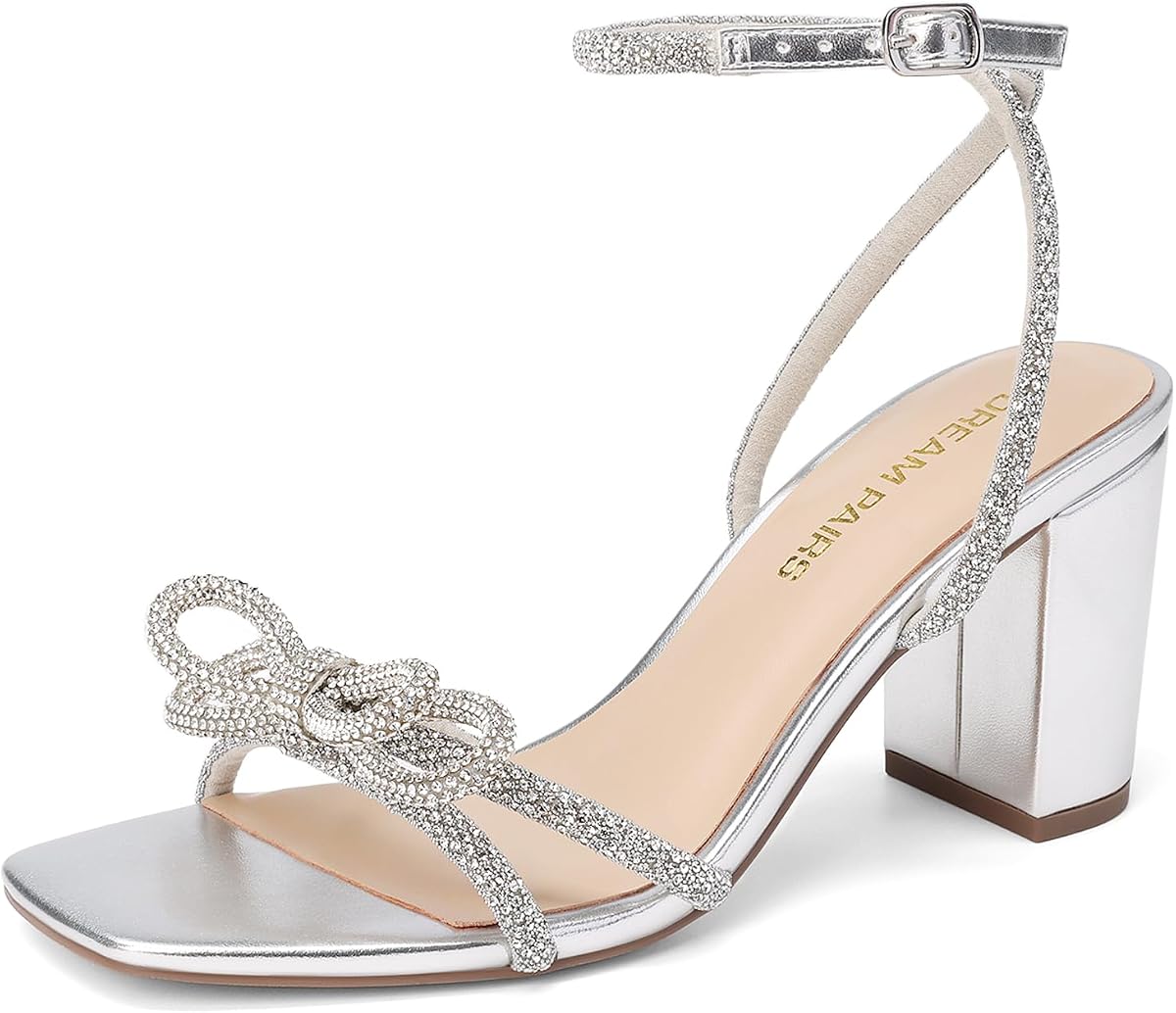 DREAM PAIRS Sandalias de tacón bajo y grueso con correa al tobillo para mujer