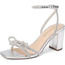 DREAM PAIRS Womens Bow Knot Chunky Block Heels Square Toe Slingback with Ankle Buckle Fashion Sandals Comfortable Dress Shoes 2026 for Wedding Party Bridal Prom