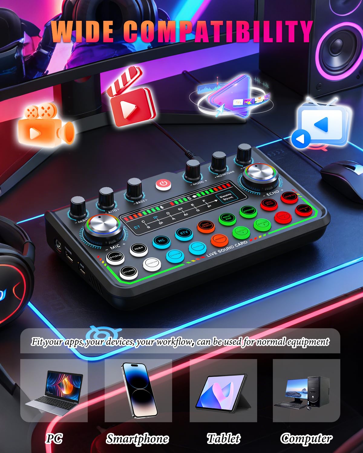 Podcast, microfono bundle, studio completo di registrazione con 2 microfoni, podcasting e distorsione vocale, mixer audio all-in-one perfetto per streaming live, podcast, registrazione, canto, gioco