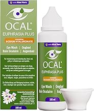 OCAL Euphrasia Plus Eye Wash – 100ml | with Aloe Vera & Sodium Hyaluronate | for Red, Tired, Gritty Eyes | Includes Eye Cup | pH 7.2 Buffered | Gentle Daily Cleanse