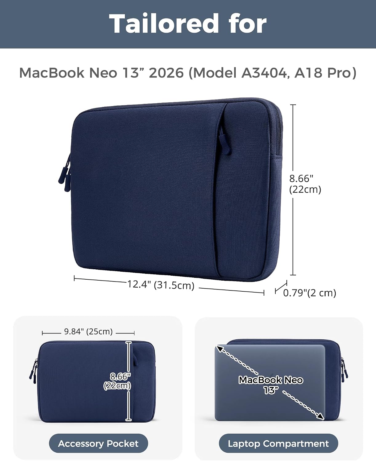 ProCase Laptop Sleeve and 2 Pack Screen Protector for MacBook Neo 13 inch 2026 (Model A3404, A18 Pro) image 2