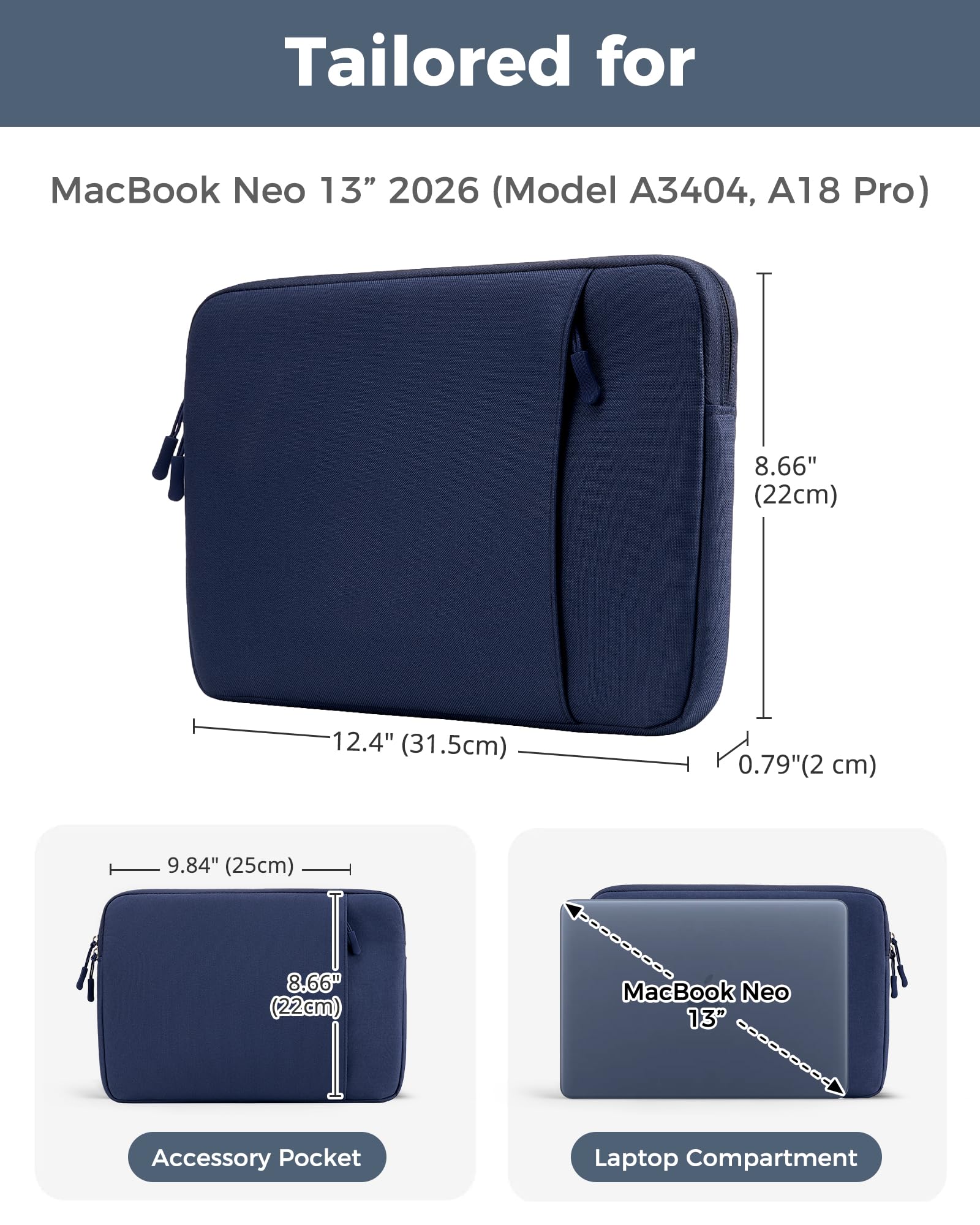 ProCase MacBook Neo専用設計パソコンケース 13インチ カラーコーデPCケース ノートパソコンケース - グレーチェック | 2026年モデル（A18 Pro）対応，保護スリーブ,薄型インナーバッグ,ソフト裏地, 衝撃吸収, 傷防止, 軽量, 持ち運び便利, 通勤通学