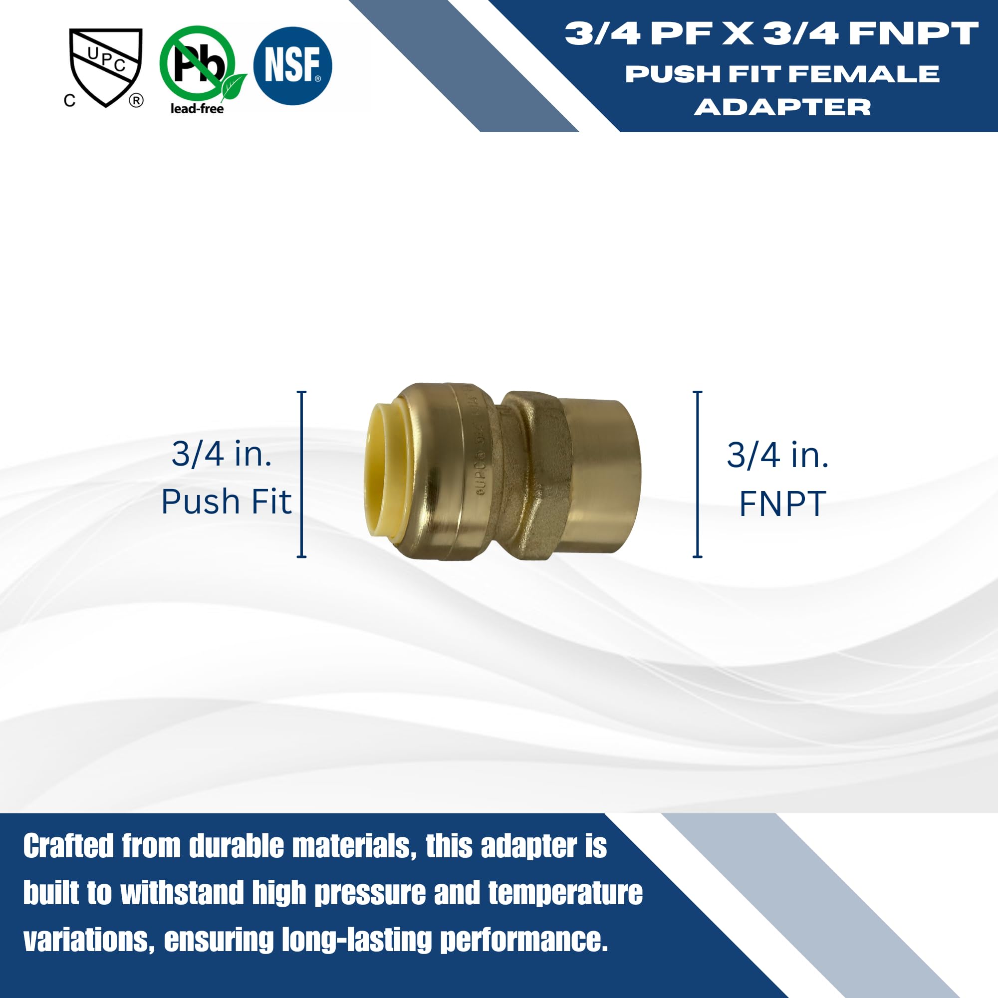 10 piezas 3/4 "push Fit X 3/4" macho NPT adaptador, certificado A ansi61 NSF plomo latón, Tubería de cobre, PEX, el CPVC