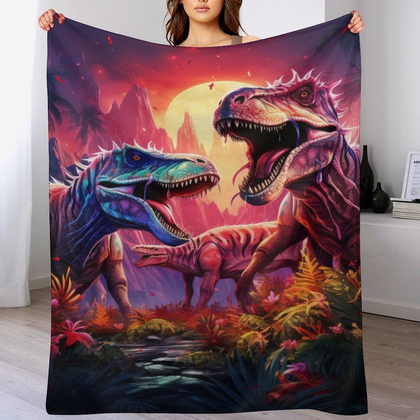 Couverture dinosaure en flanelle : le cadeau d'anniversaire parfait pour lit enfant
