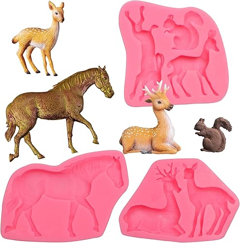 Moldes de silicona de chocolate, 3 paquetes de moldes de fondant de animales Sika para decoración de pasteles con temática de animales del bosque,