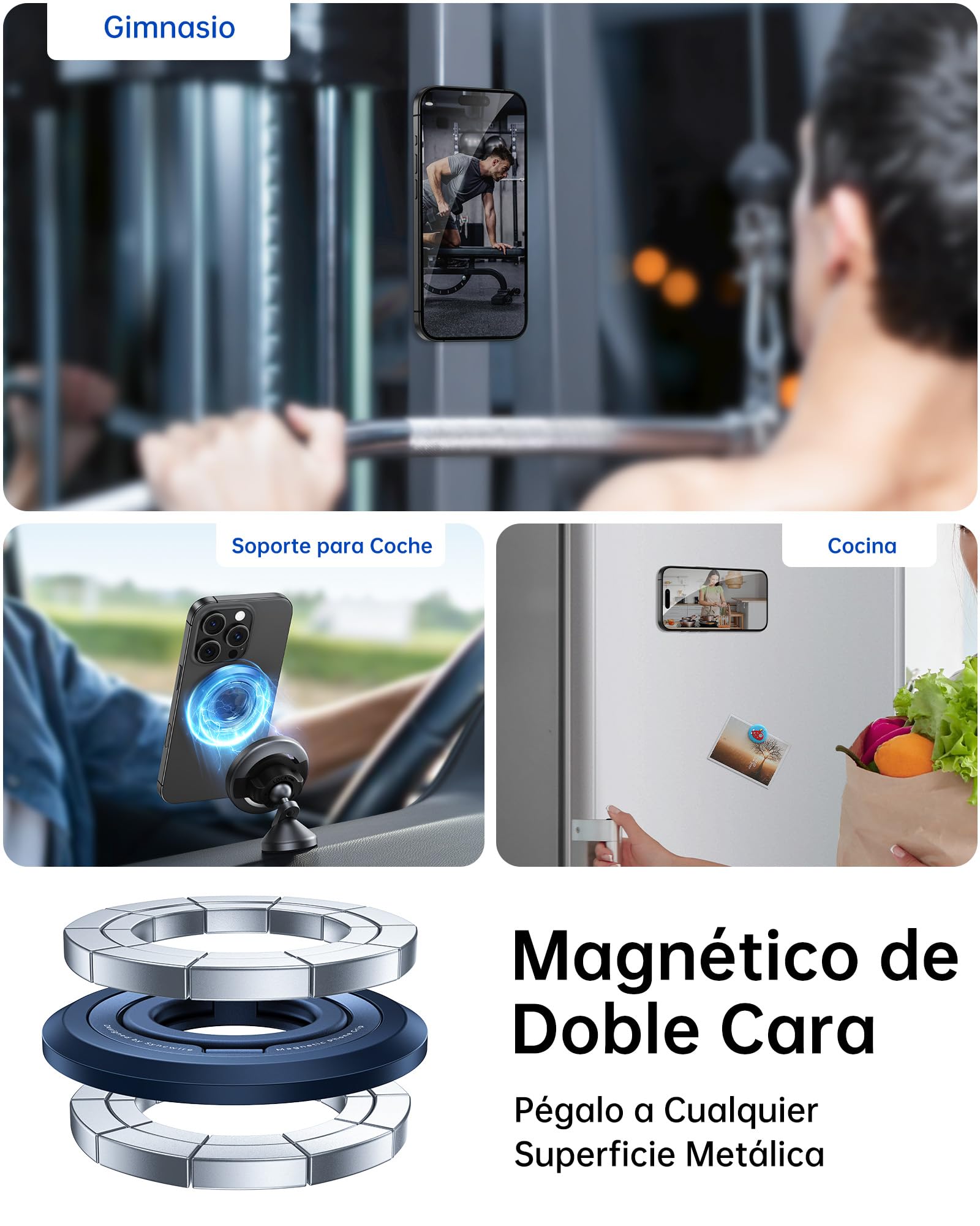 SYNCWIRE Magnetic Ring Holder for MagSafe - 360° Rotation Double Sided Mobile Phone Grip Compatible with iPhone 17 16 15 14 13 12 Pro MAX Android MagSafe Accessories — view 4