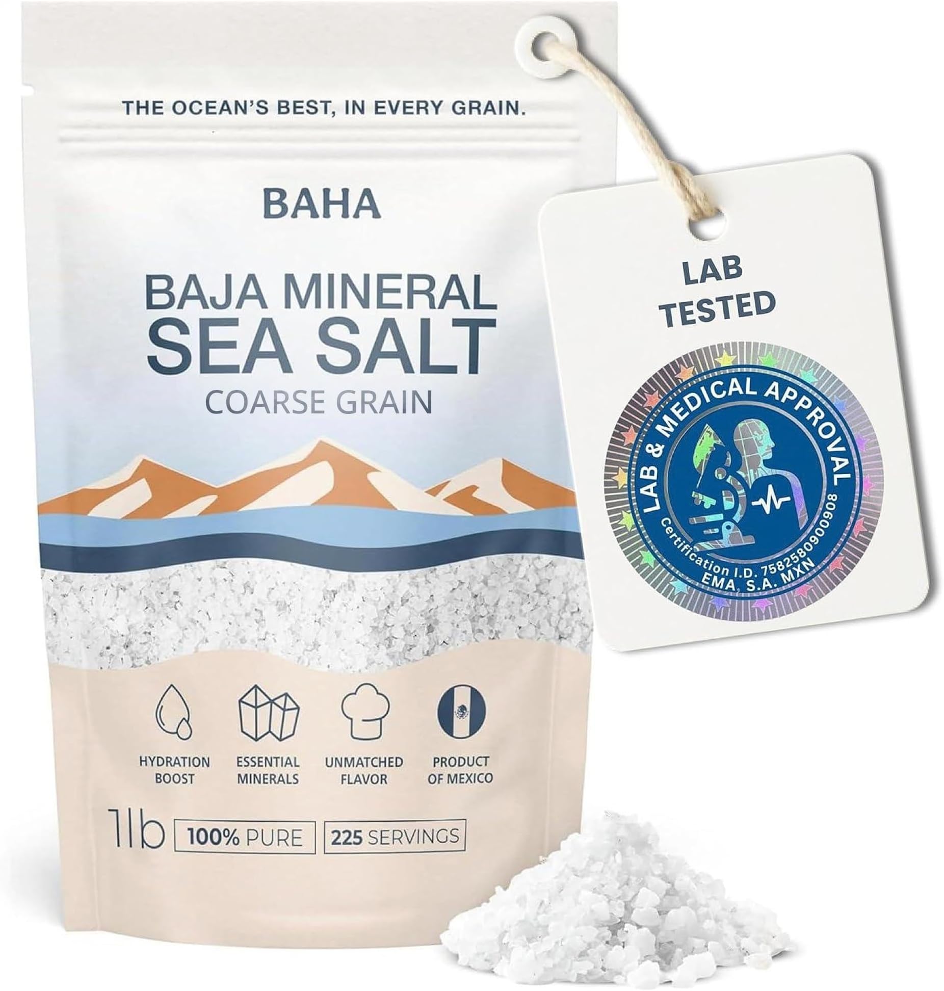 BAHA - Baja Mineral Sea Salt | Original Natural Grain Baha Mineral Gold Salt from Sea of Cortez | Low Sodium & Mineral | For Cooking, Plating and Hydration | For Grinding | 0.5 kg Bag