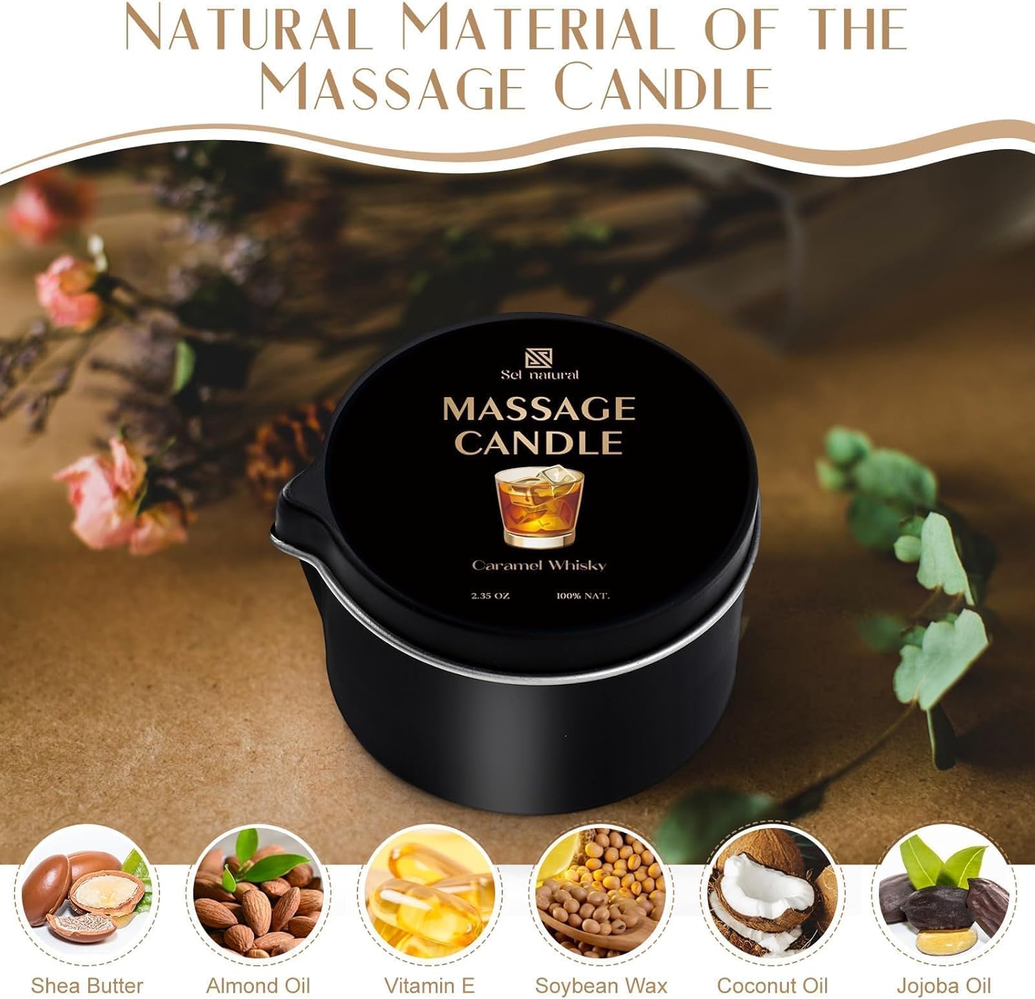 3 Pack Massage Oil Candles 2.35oz Low Temp Massage Candle Wax Spa Therapy Body Oil Valentines Gifts for Relaxation, Couples, or Self-Care (2.35 oz, Eucalyptus Mint, Cedar Sandalwood, Caramel Whisky) - Image 4