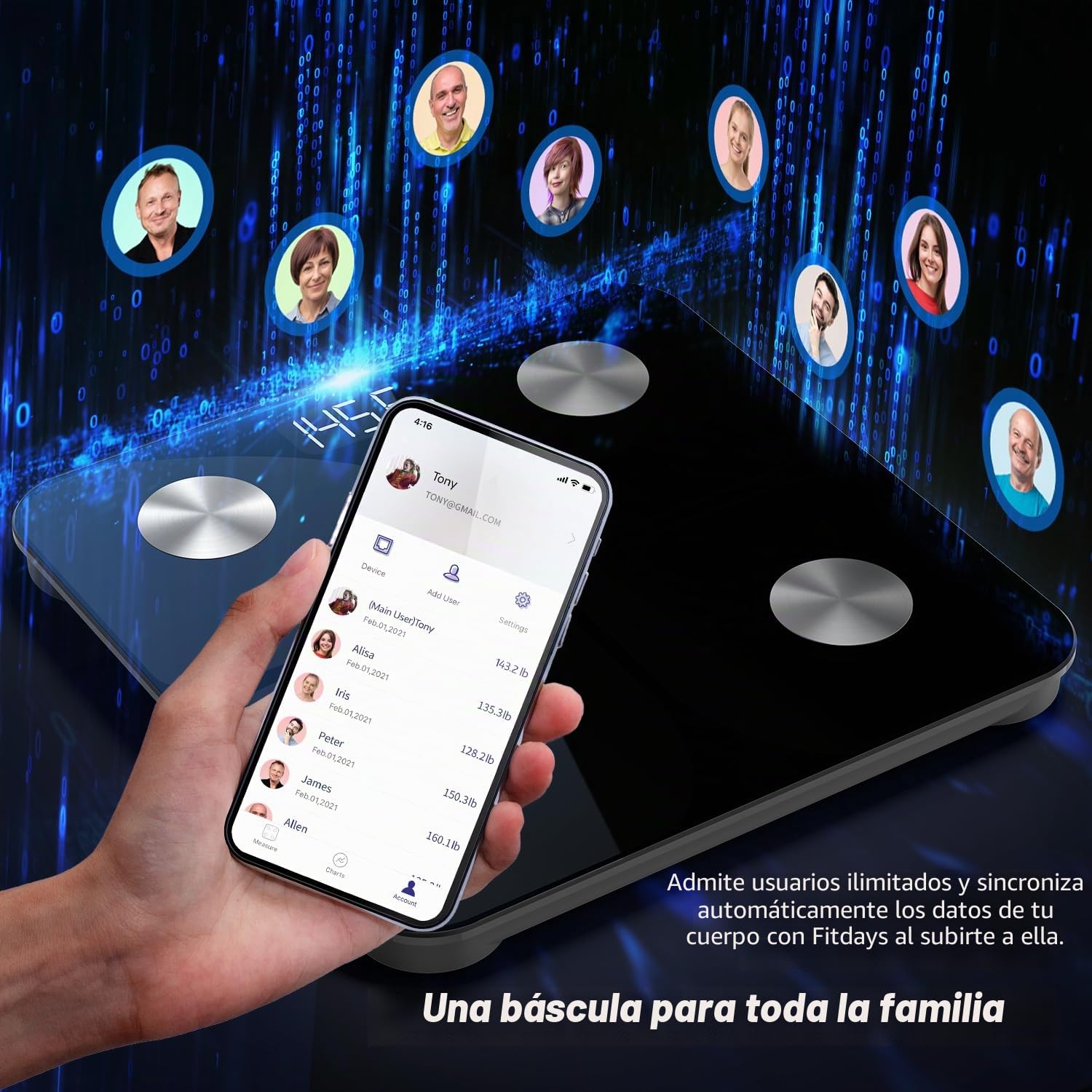 Bascula Grasa Corporal y Muscular, Balanza Bluetooth Inteligente con APP, Bascula de Baño Digital Grasa Corporal, Medición de Alta Precisión el Peso Corporal IMC Visceral e Muscular