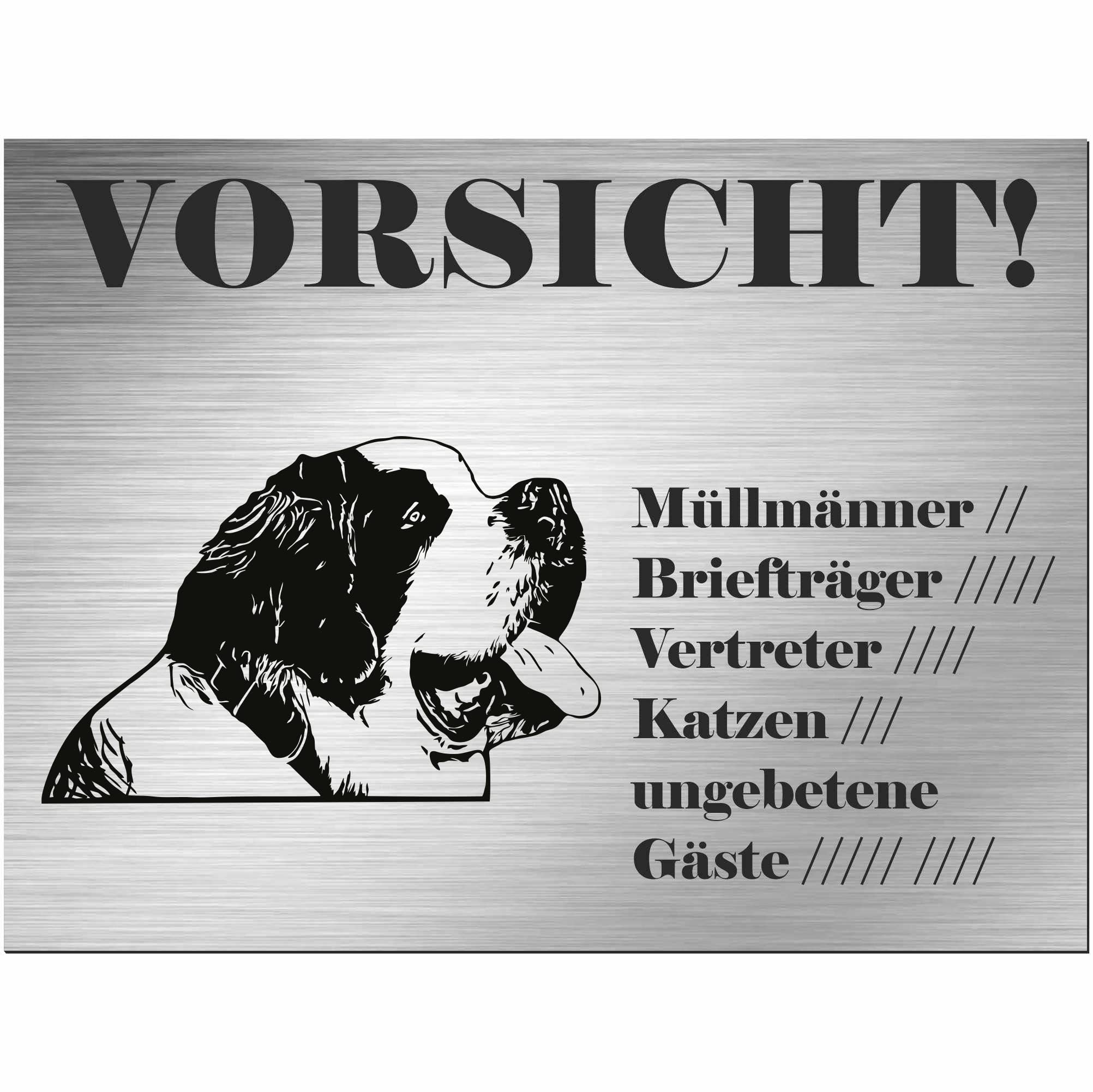 INDIGOS UG – Bernardo – Cartello stampato – Vorsicht Mülmanner etc. – Alu-Dibond acciaio inox – 60 x 40 cm – Scritta – Idea regalo per il vostro cane – Recinzione – Targa per porta