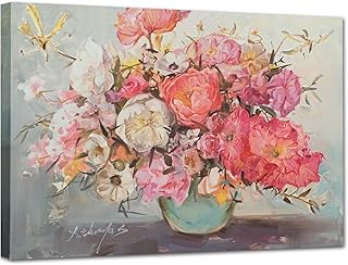 Bathroom Decor Wall Art Floral Canvas Wall Art Prints, Antique Pink Floral Pictures Wall Decor for Living Room Bedroom Office Home Decorations, Flower Pictures Wall Decor 12"x16" Ready To Hang