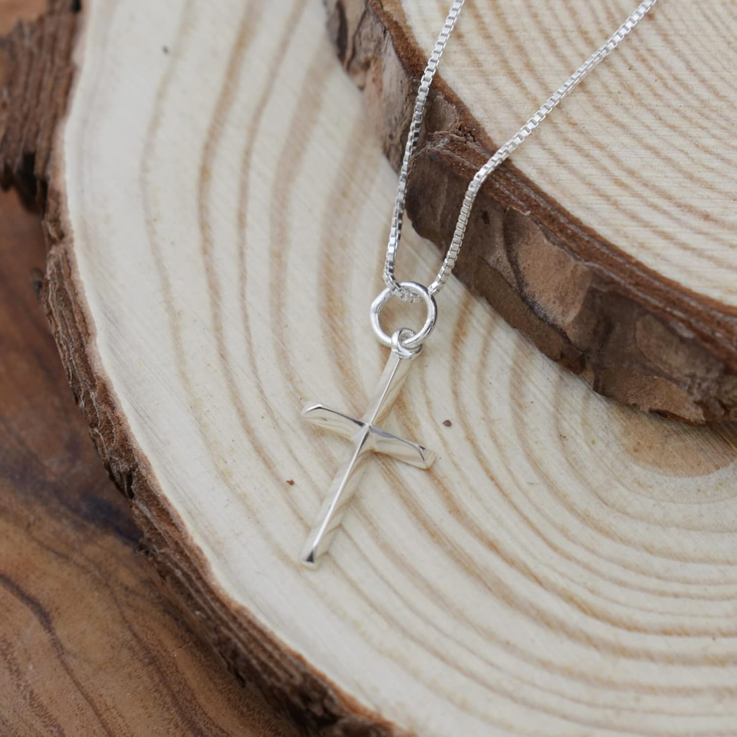 MOM & THREE DAUGHTERS Cross Necklace in Sterling Silver | 16 Inch Box Chain | Christian Jewelry | First Communion | Cross Charm Necklace - Image 2