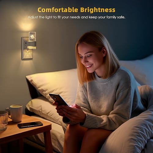 Miniatura 6 de Paquete de 2 luces LED de noche, regulable, sensor de atardecer a amanecer, brillo ajustable de 0-100 lúmenes, 3000 K, montaje en pared, patrón de