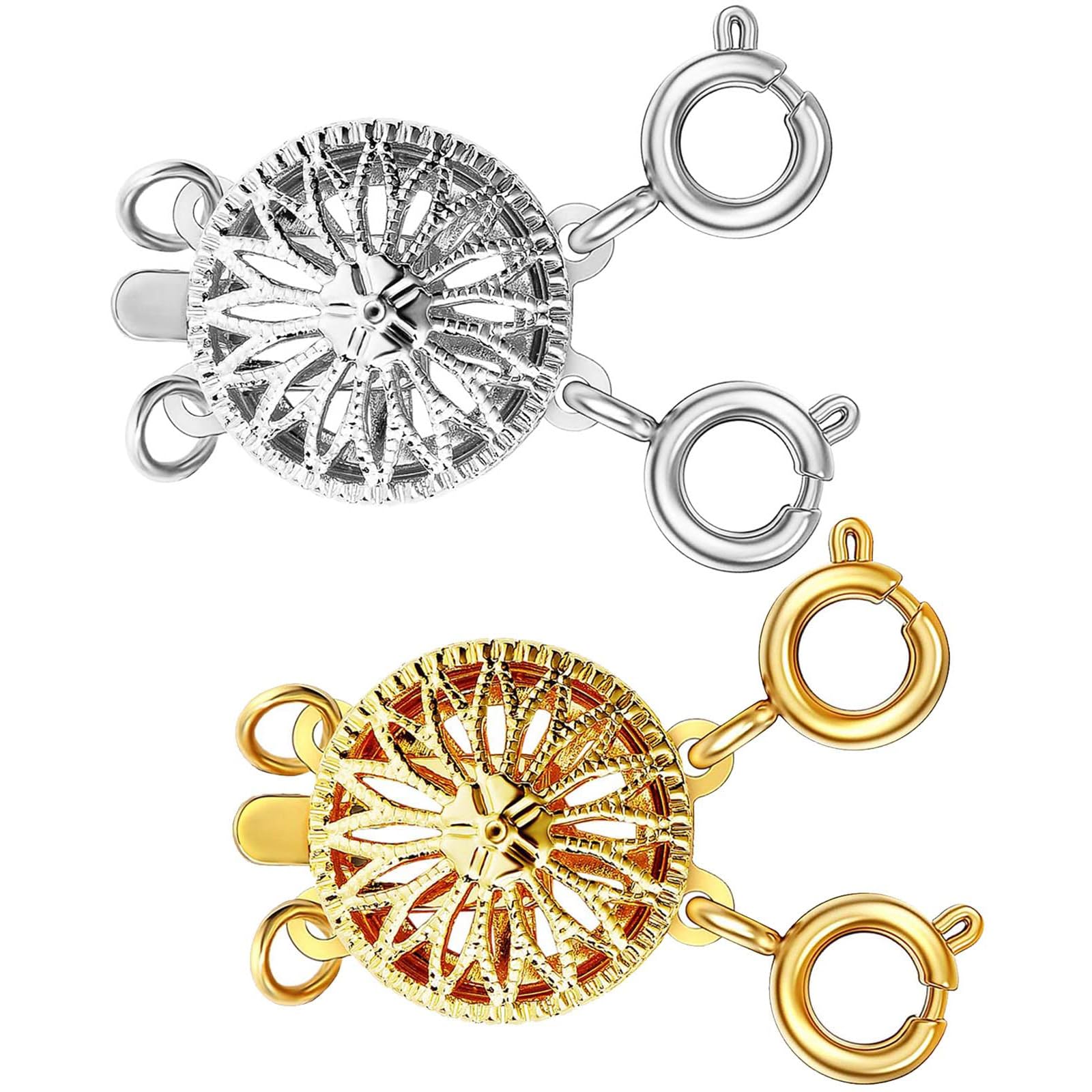 Paporich Necklace Layering Clasps, Necklace Separator for Women 14k Gold and Silver Tangle Free Safety Jewelry Locking Clasp, Converter Chain Extender (Pack of 2, Silver+Golder)