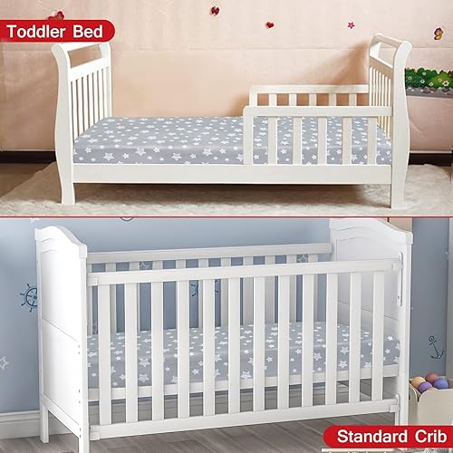 Miniatura 6 de Sábanas de cuna para niñas, paquete de 2, sábana bajera ajustable para colchones de cuna y niños pequeños, material suave y transpirable, gris y rosa