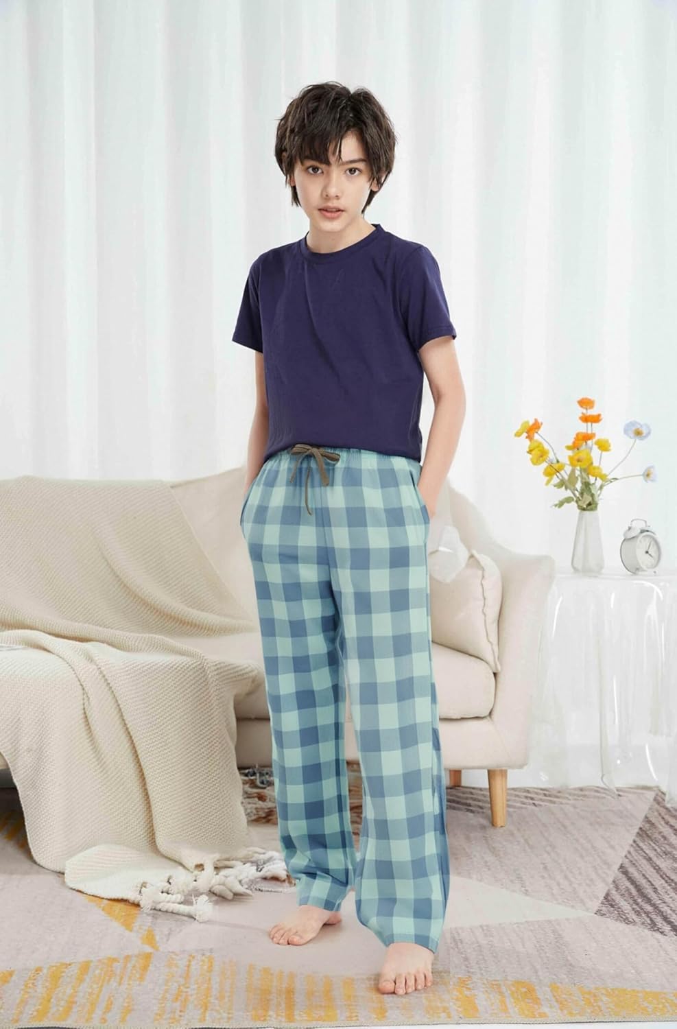 HiddenValor Boys Long Pajama Pants Lightweight Woven Cotton Bottom Lounge Pants with Pockets - Image 2