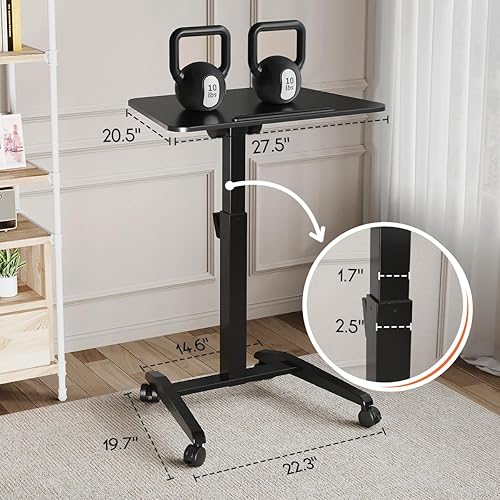 Miniatura 8 de Escritorio móvil de pie con escritorio inclinable de 90, escritorio portátil rodante, altura ajustable, escritorio plegable con ruedas, escritorio