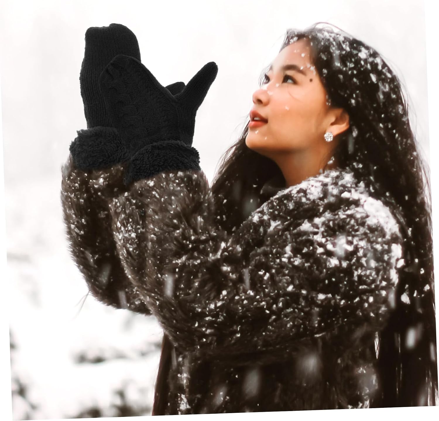 Veemoon 1pair Knit Gloves for Warm Lining Cozy Stretchable Design for Outdoor Use for Men and Women Cold Weather