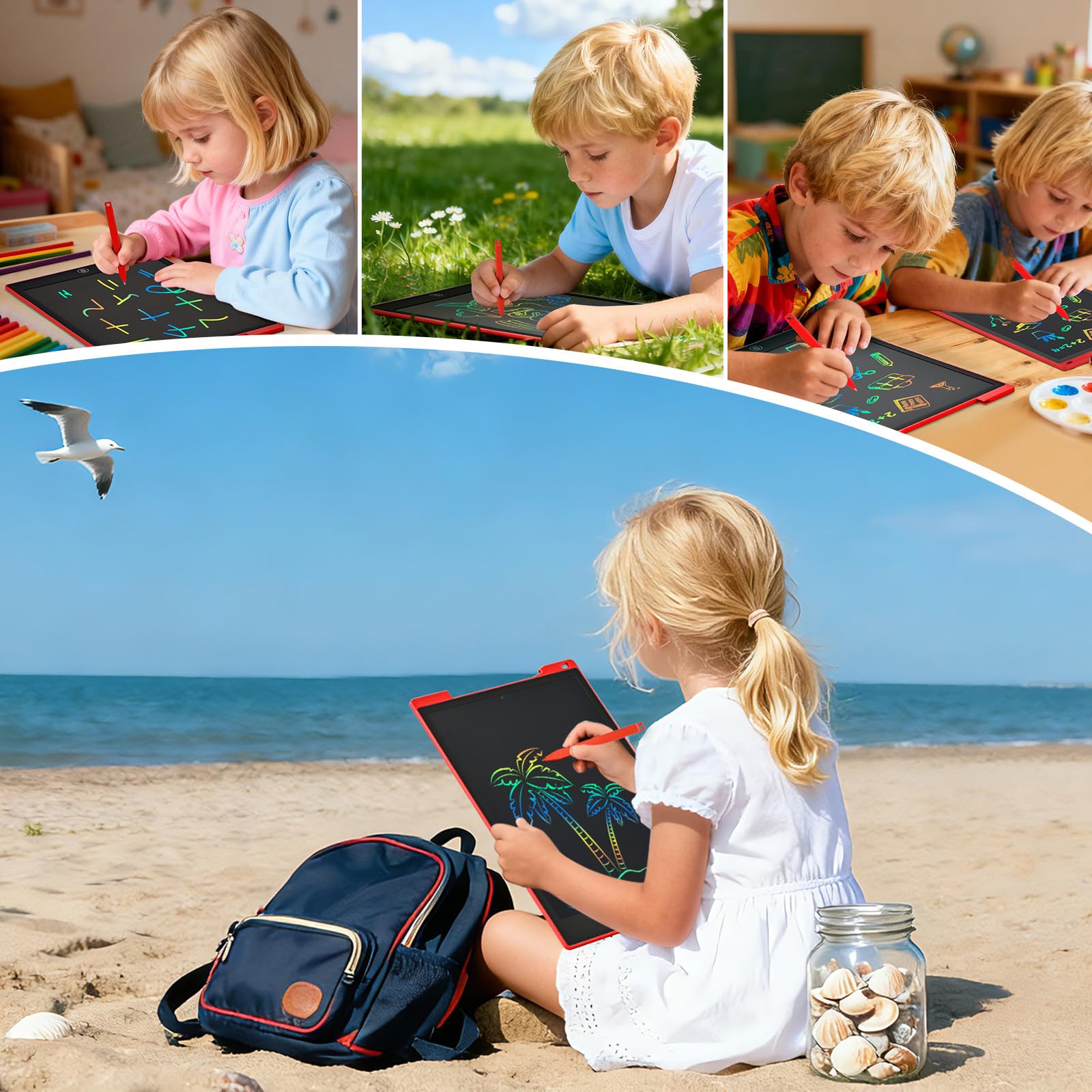 Tablet LCD 12 Pollici,PINKCAT Giochi Bambini 2 3 4 5 6 7 8 Anni Lavagnetta Cancellabile Bambini Gadget Kids Lavagna Elettronica Magnetica Tablet per Disegnare Ewriter Regali Ragazza Ragazzo - 4