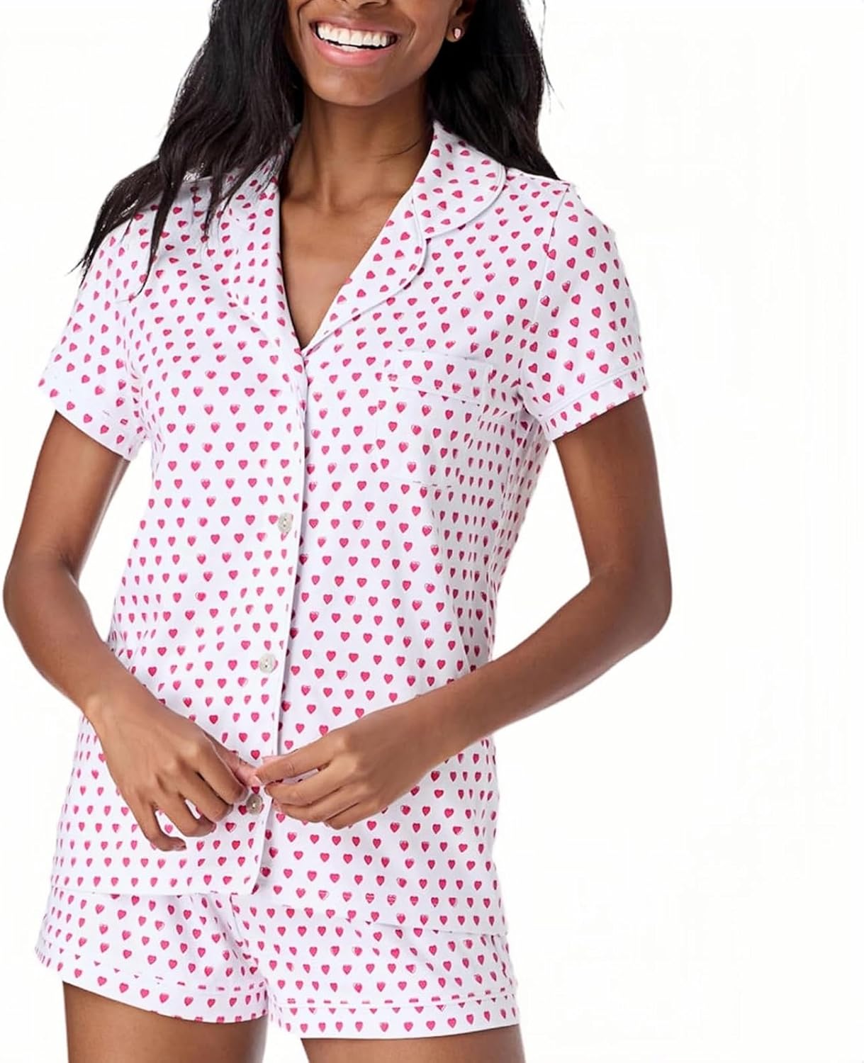 Womens Pajamas Set Button Down 2 Piece Cute Monkey Bunny Y2k Preppy Heart Pjs Sets Lounge Comfy Sleepwear