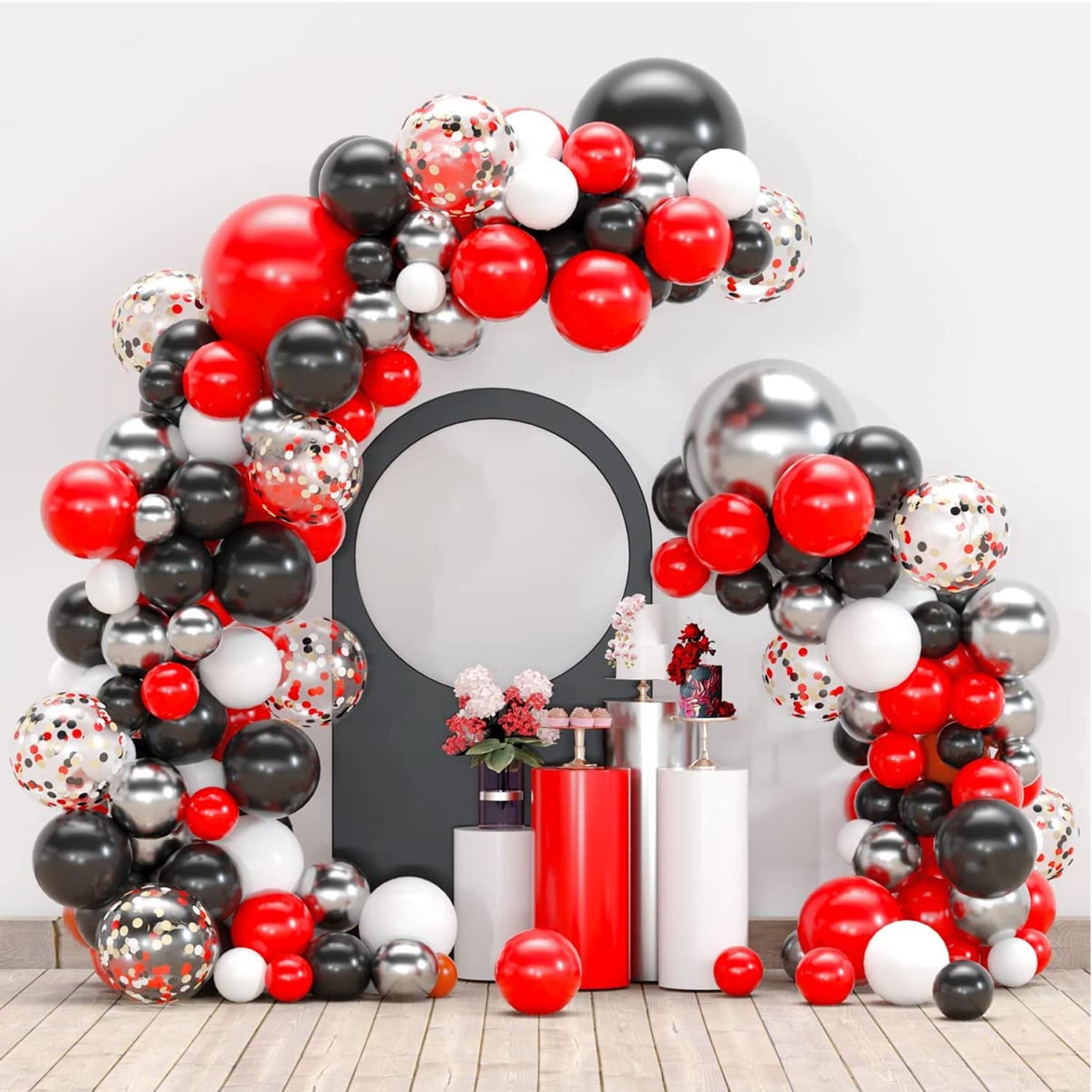 Excefore Gold and Red Balloon Garland 113 Pack Black White Sliver Balloon Arch DIY Kit for Mother's Day, Wedding, Baby Shower, Boy Party Decoration, Birthday, Graduation, Anniversary Decoration
