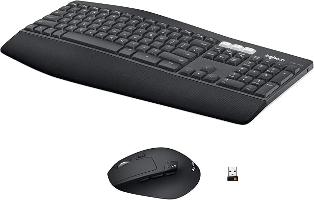 Combo clavier et souris sans fil Logitech MK850 Performance pour Windows, macOS et ChromeOS, récepteur USB Bluetooth et 2,4 GHz, clavier ergonomique pleine taille, multi-appareils, repose-poignet rembourré – Graphite