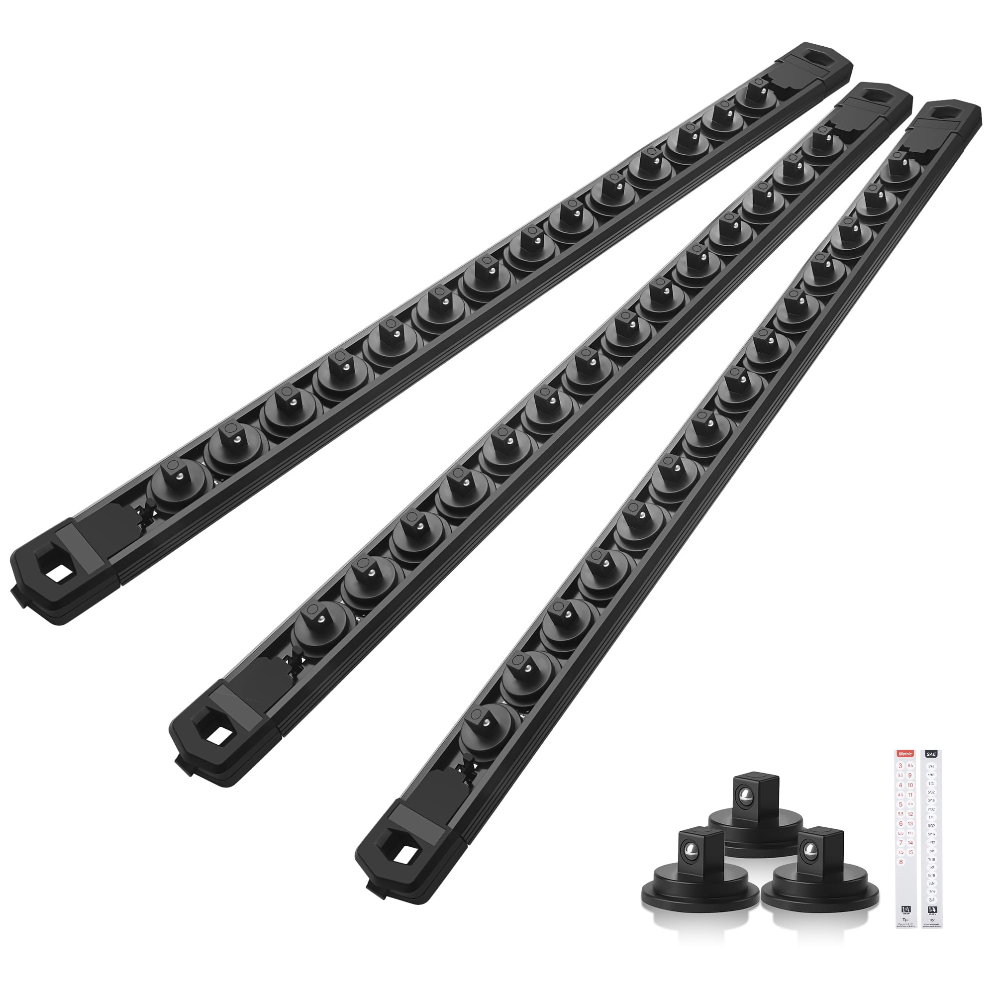 Reniteco Magnetic Socket Organizer Set, 3-Pack 1/4” Socket Rails