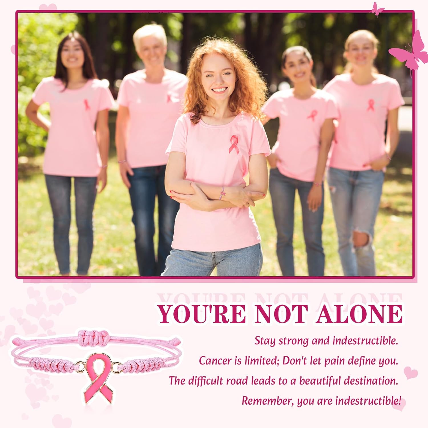 LUYI 24 Set Breast Cancer Awareness Bracelets with Card Adjustable Cord Pink Ribbon Braided Bracelets Breast Cancer Awareness Accessories Party Favors Items Gifts for Women - Image 5