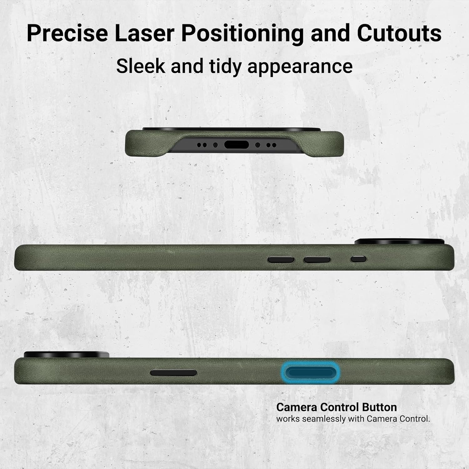 Belemay Handcrafted Crazy Horse Leather Case for iPhone 17 Air, Compatible with MagSafe, Vintage Aesthetic, Two-Tone Effect, Unique Patina, Camera Control Button, Metal Buttons (6.5"), Pine Green - Image 9