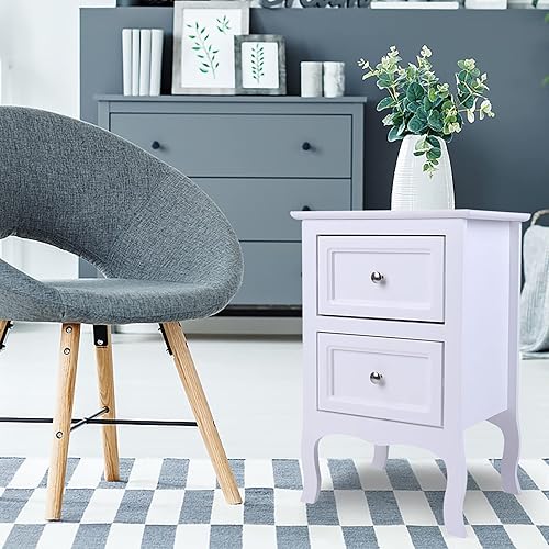 Miniatura 5 de Henf Juego de 2 mesitas de noche con cajones, mesita de noche de madera, estructura sólida y marco estable, mesa auxiliar adecuada para dormitorio y
