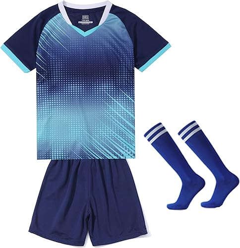 LUCKYLUAN Conjunto de camiseta de fútbol para niños con calcetines para niños y niñas, uniforme deportivo
