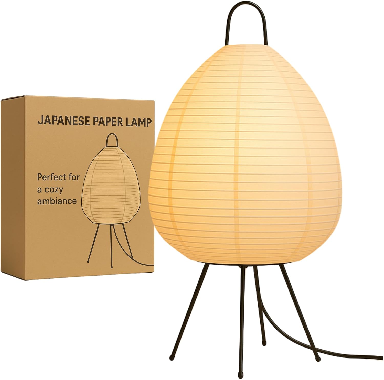 Japanese Paper Lantern Lamp | Noguchi with Washi Shade | Stylish Rice Paper for Warm, Cozy Ambiance | Bedside, Desk, or Living Room Decor