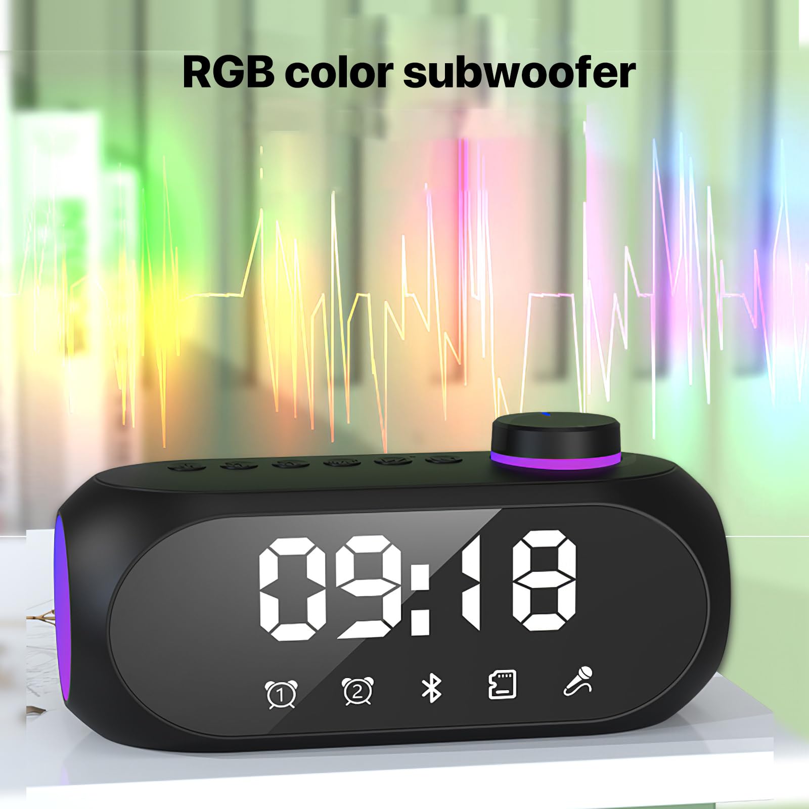 Produktbild von Bluetooth Lautsprecher Mit Digitalem Wecker, Multifunktionaler Spiegel