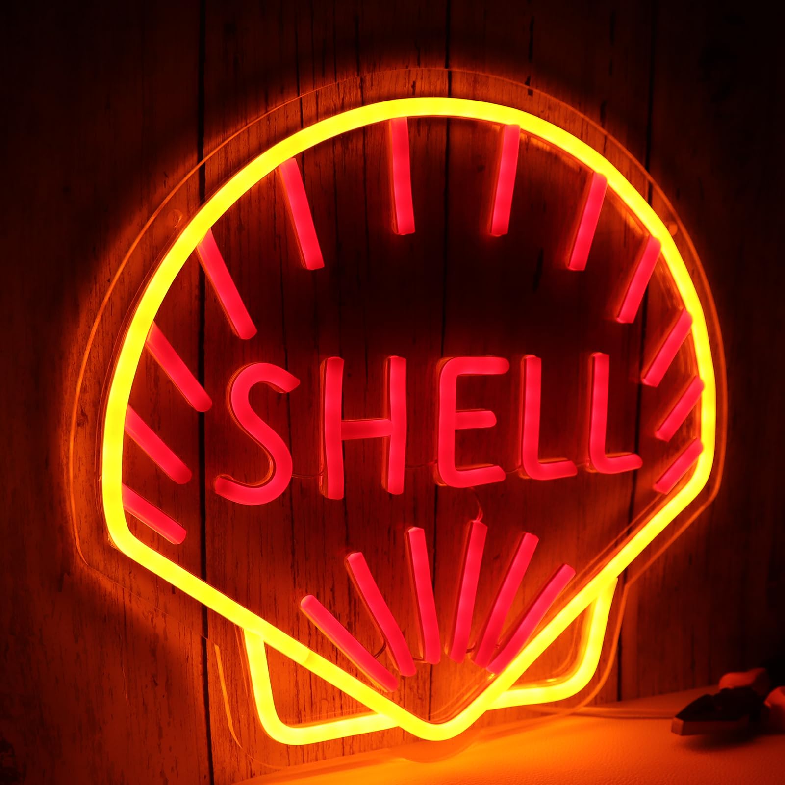 オリジナル　SHELL風　ガソリンロゴ　ネオン　看板 シェル型　LEDライト Amazon.com: WonderfulLife Shell Oil Logo Neon Sign for Garage