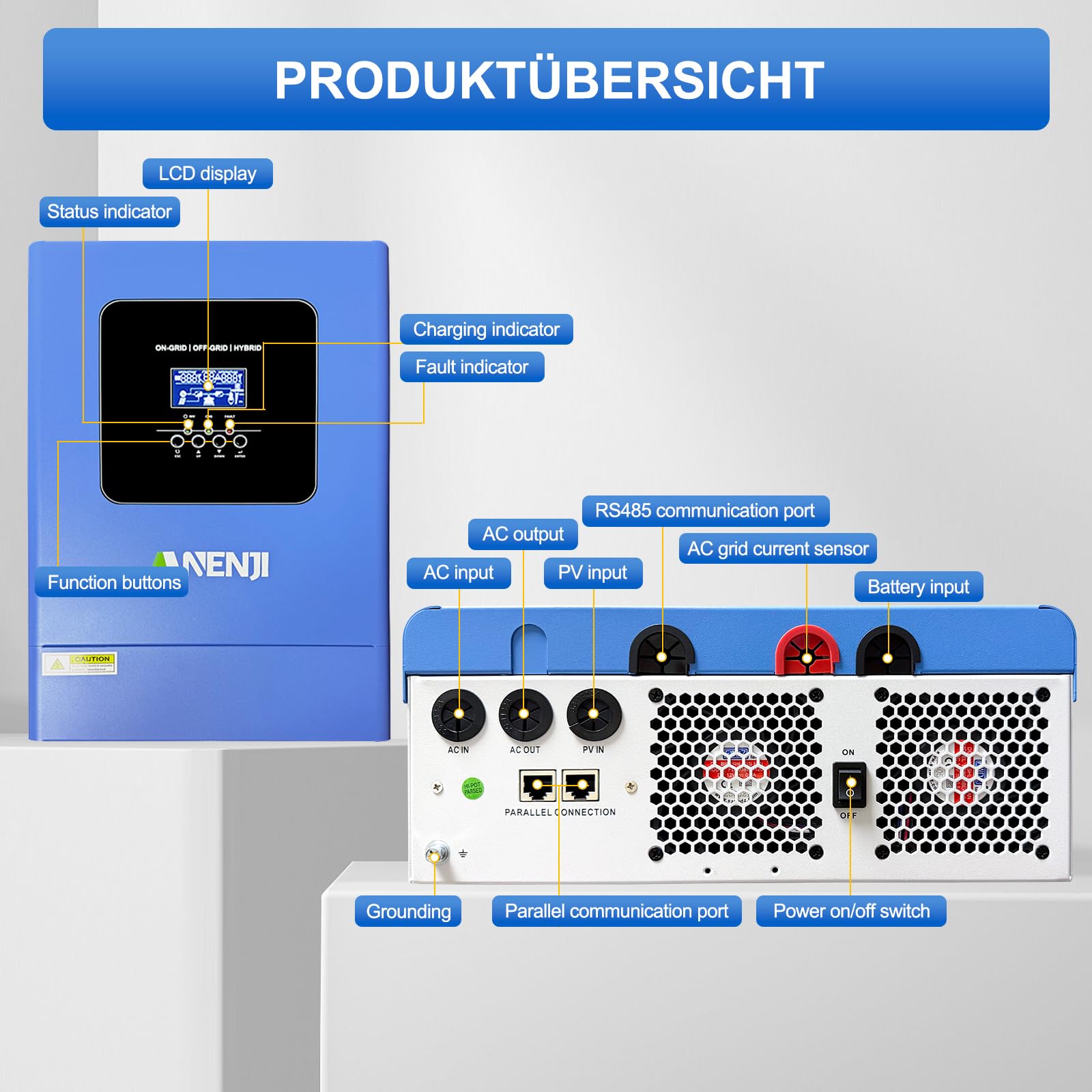 6200W Solar Hybrid Wechselrichter 48V 120A MPPT Parallelfunktion mit bis Arbeitet ohne Batterie, 6200W Solarwechselrichter Reiner Sinus 230V mit 500Vdc PV Eingang & WLAN,für Lithiumbatterien