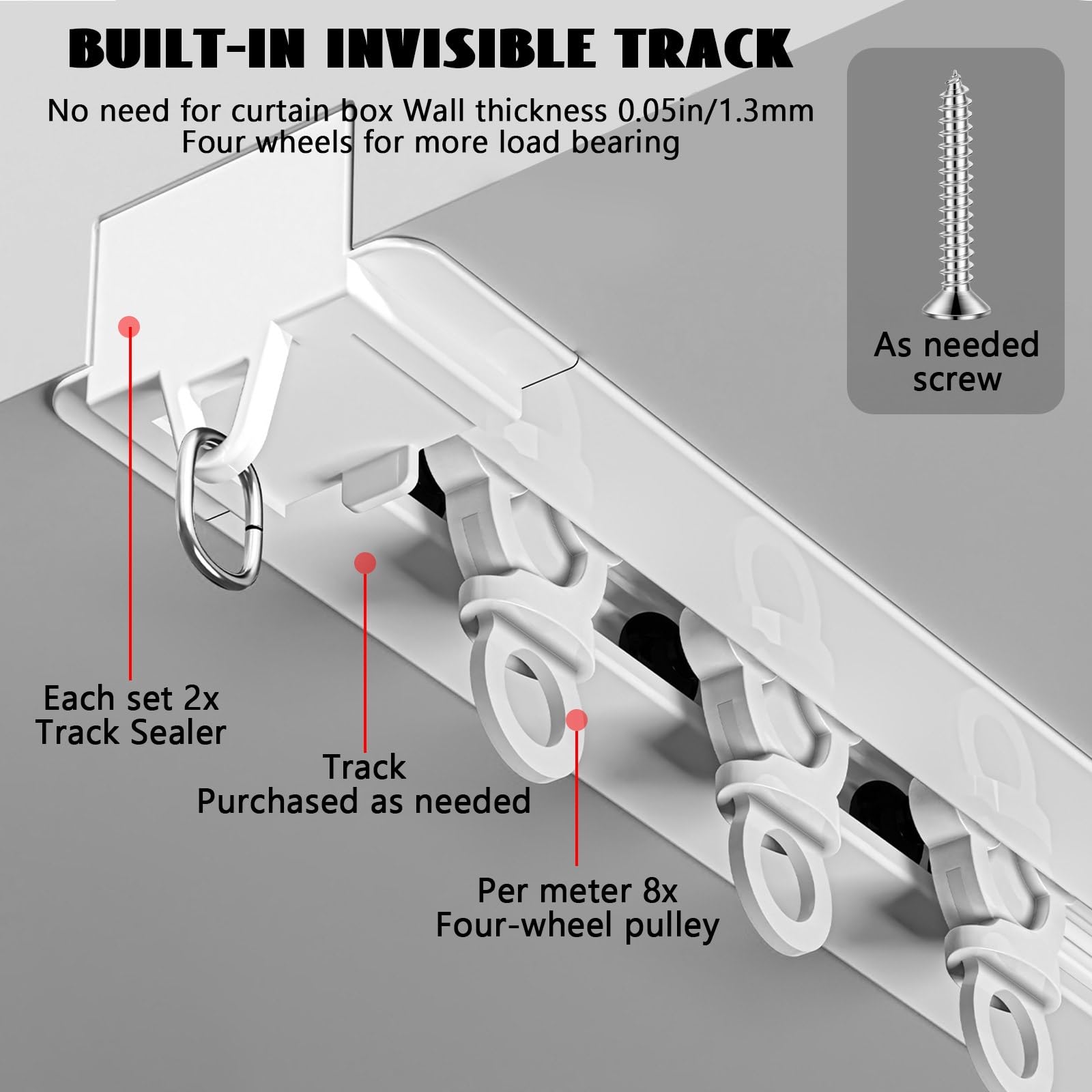 Tringle à rideau Encastré Avec Rouleau, Rail de plafond pour rideaux Caché, Rail de rideau Aluminium, Facile À Installer, pour Hôtel, Fenêtres, Chambre, Salon(Black,1m/3.28FT)