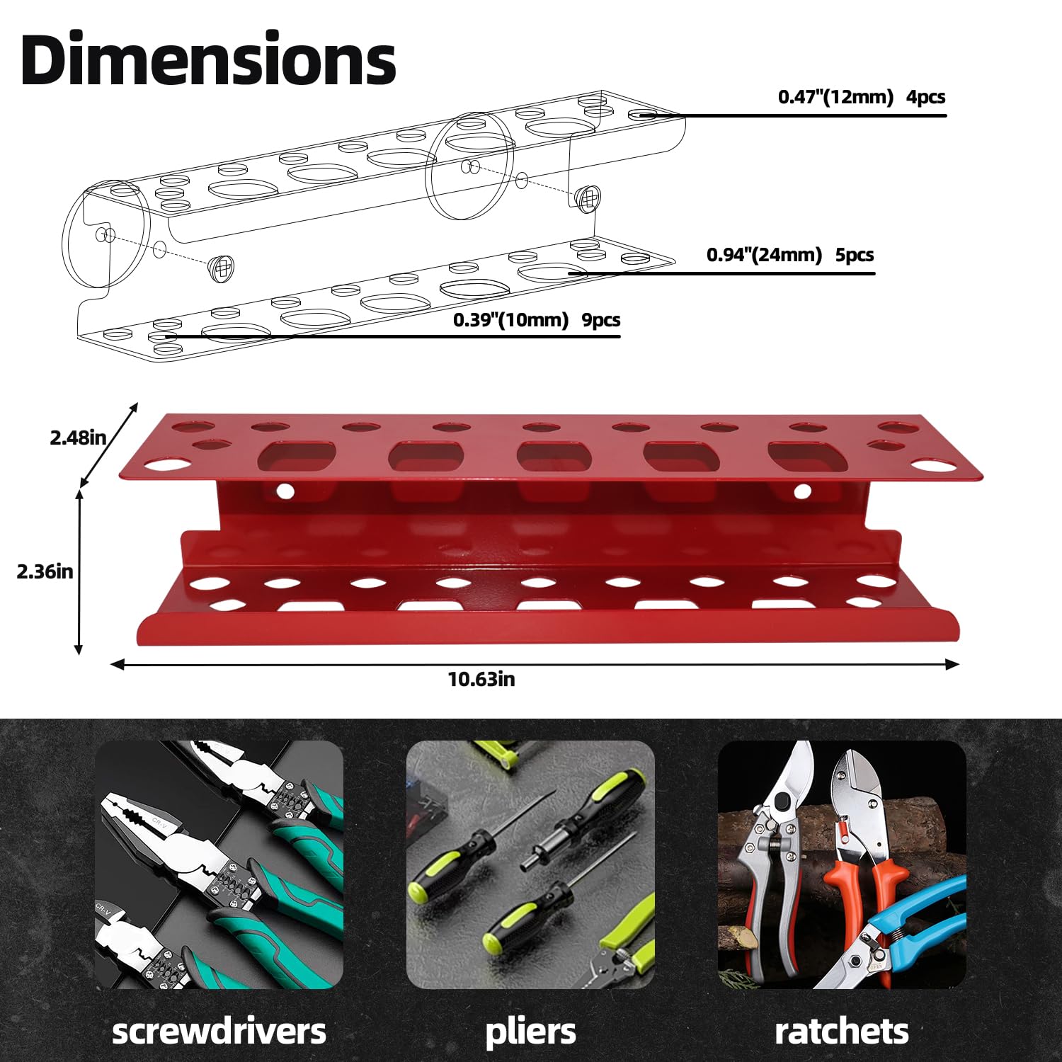 Wall Mount Screwdriver & Pliers Holder - 23 Hole Metal Tool Organizer For Garage, Workshop, Home - View #6
