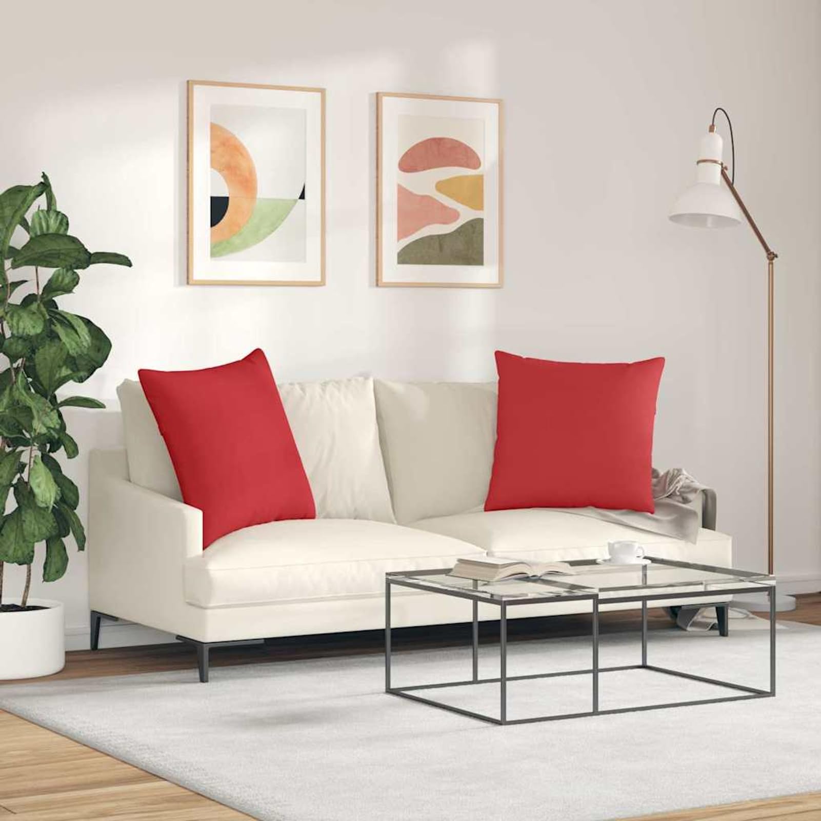 Cuscino per divano rosso 80x80 cm 2 pezzi in morbido tessuto sfoderabile e imbottitura ergonomica in poliestere per interni